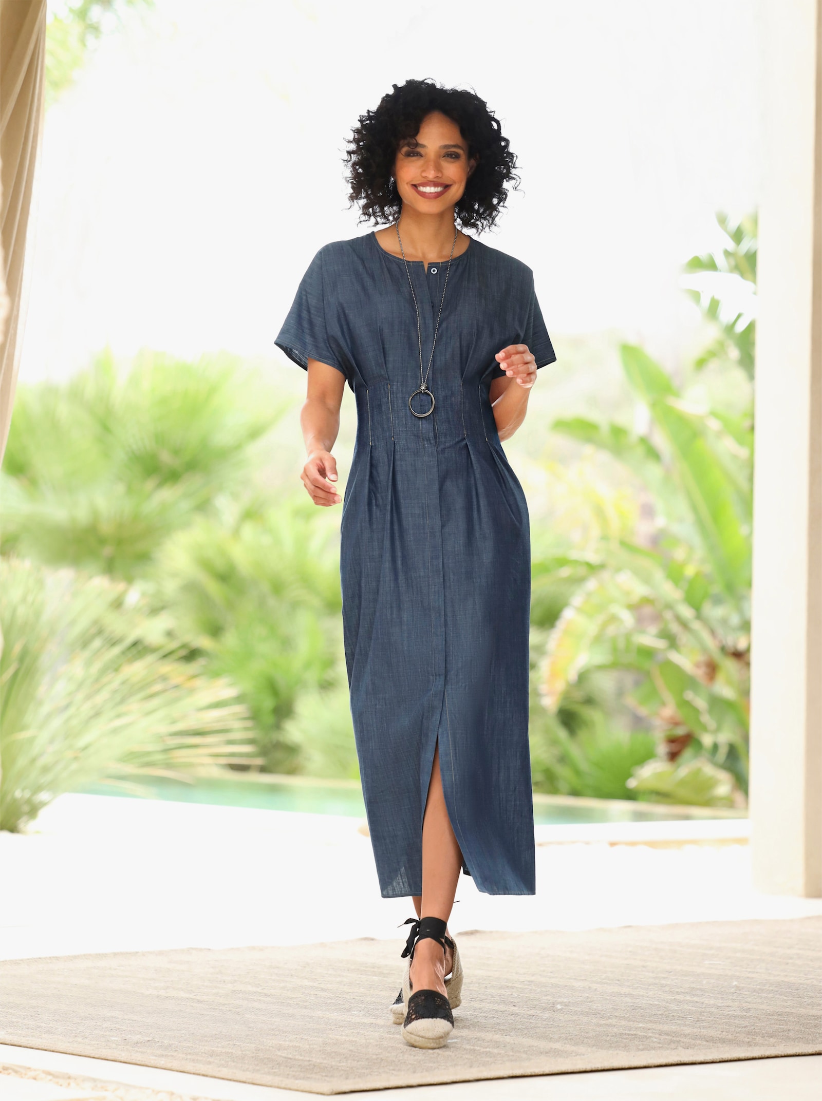 heine Vrijetijdsjurk met geaccentueerde taille - rookblauw gemêleerd