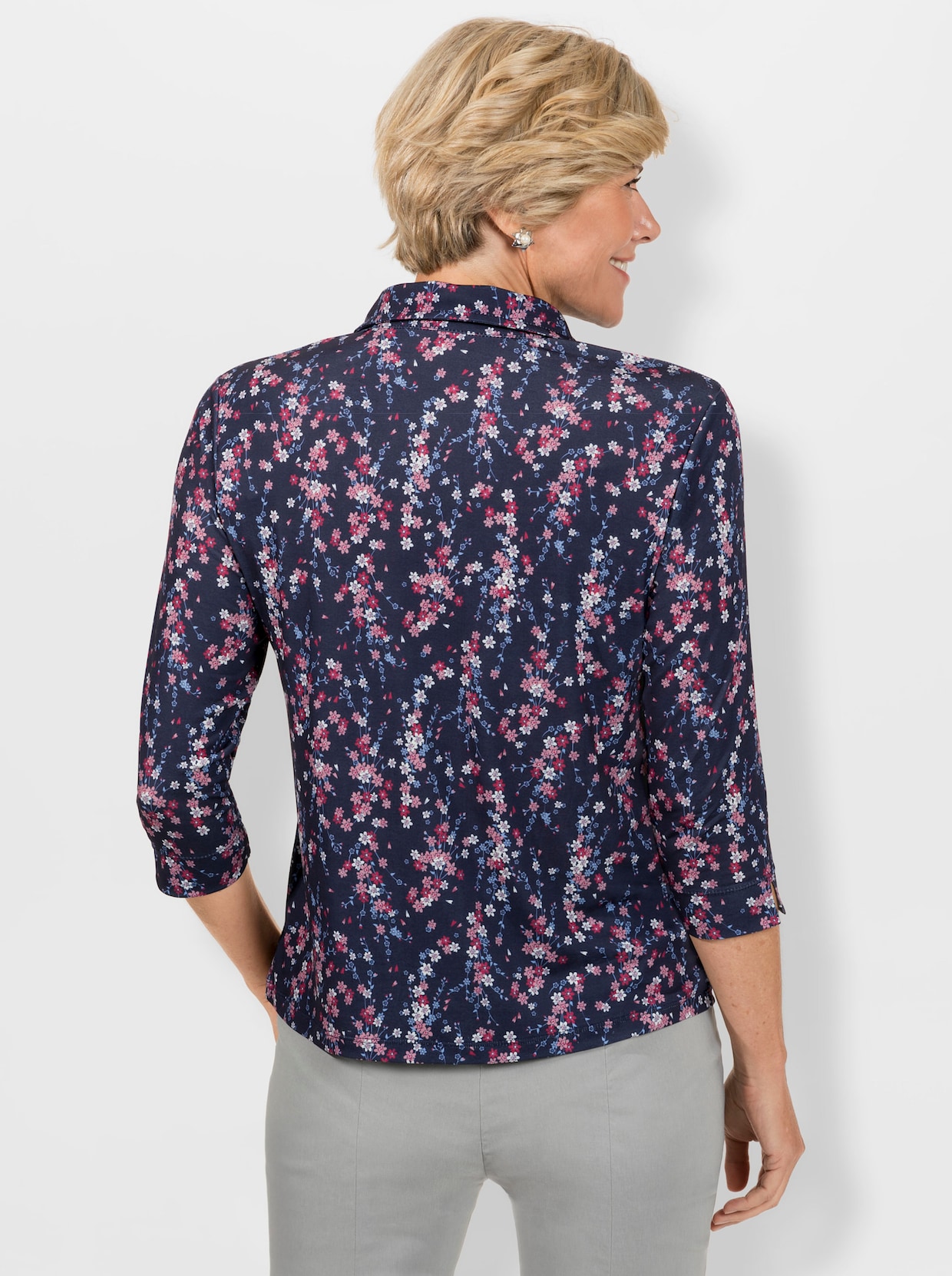 Shirt - nachtblau-hortensie-bedruckt
