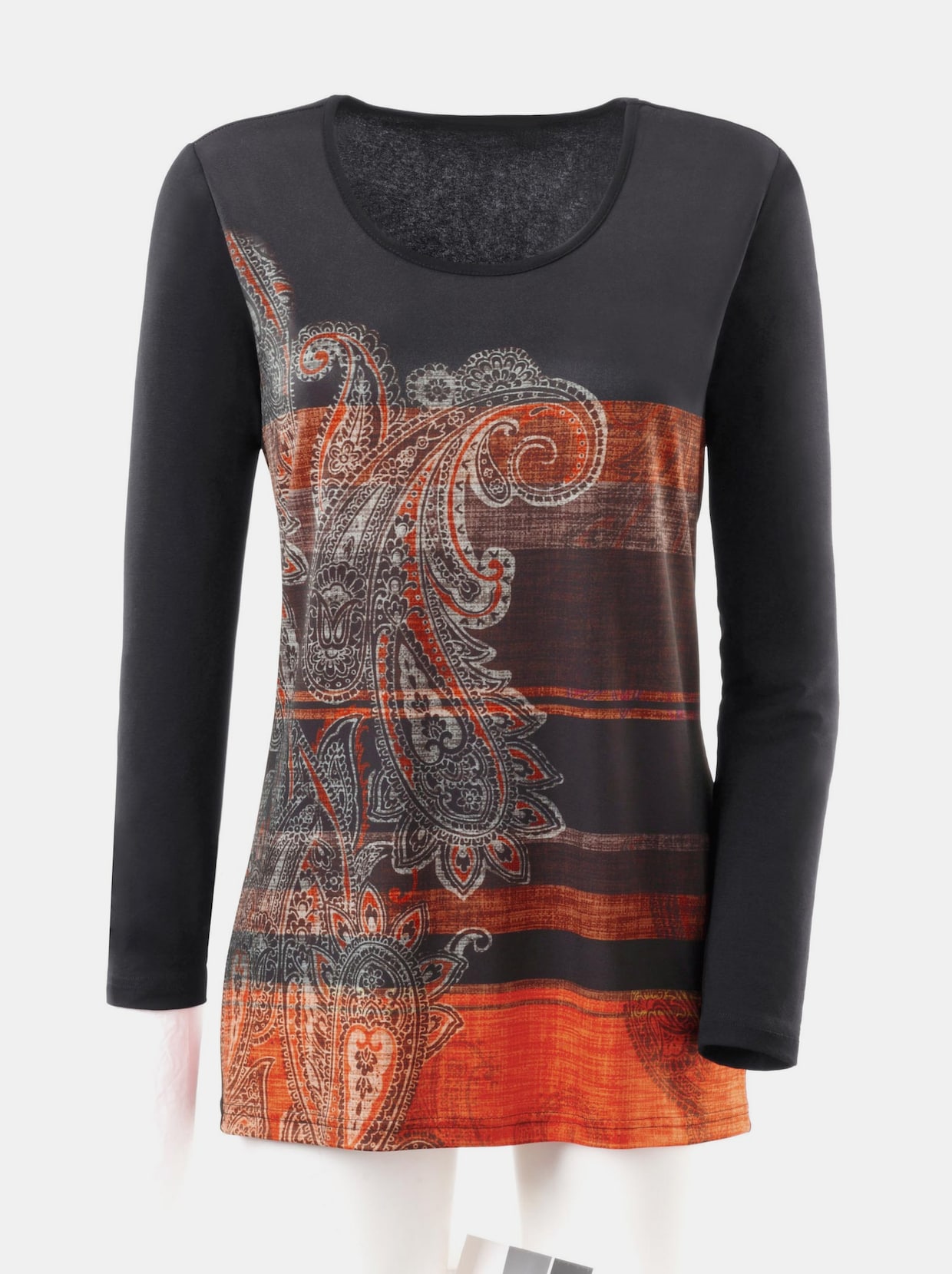 Longshirt - schwarz-orange-gemustert