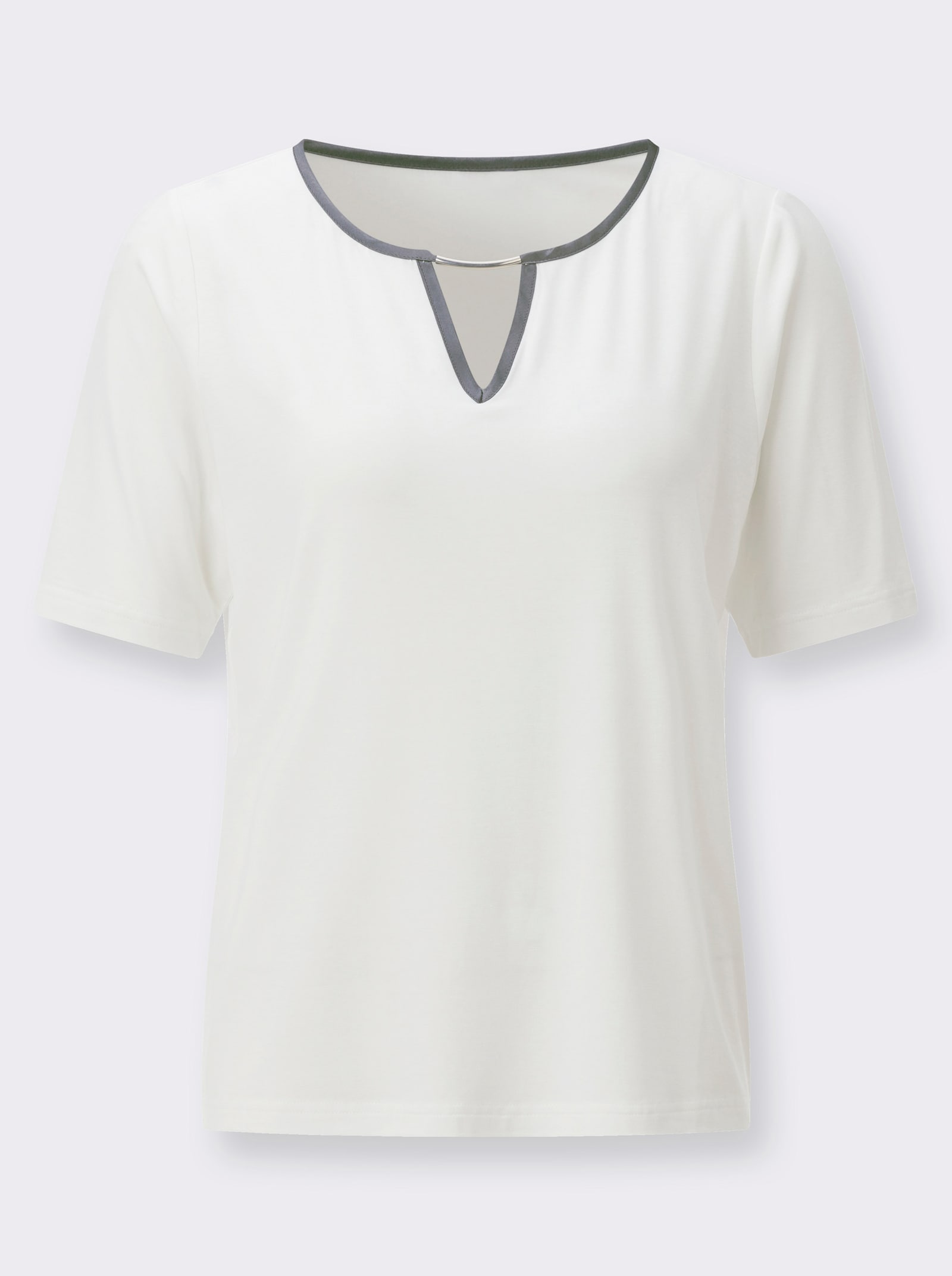 Kurzarmshirt mit Kontrast-Paspeln - ecru