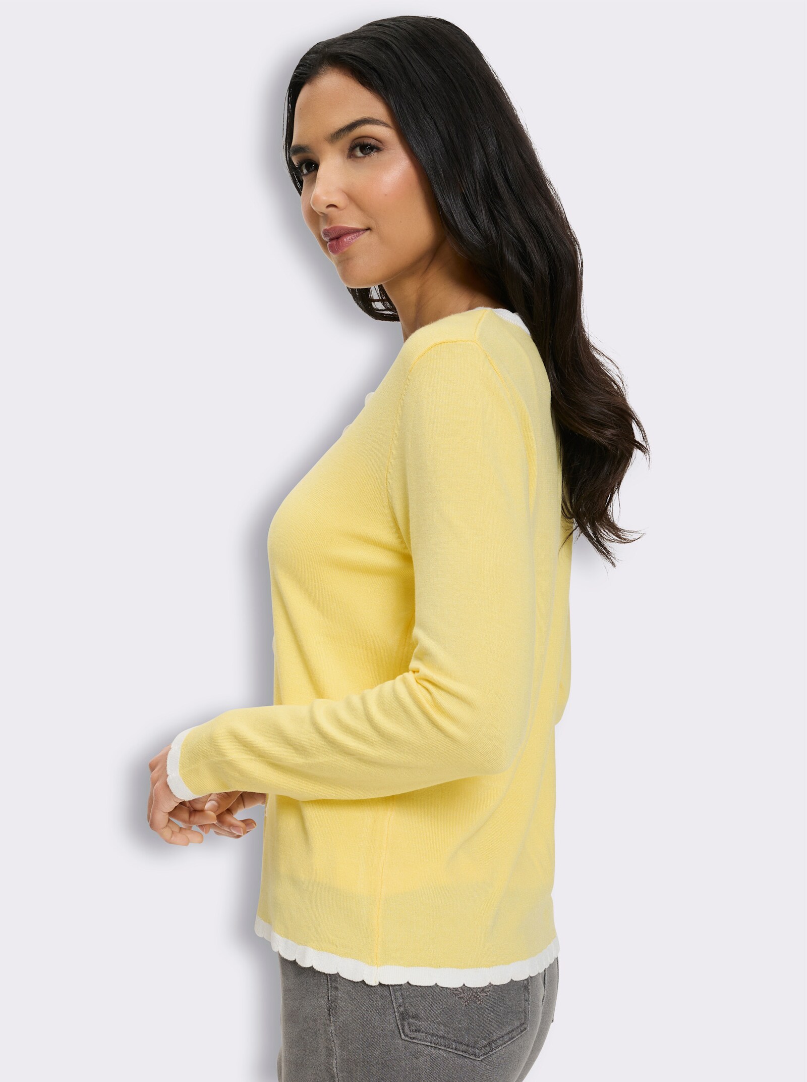 Cardigan mit Kontrast-Details - zitrone-ecru