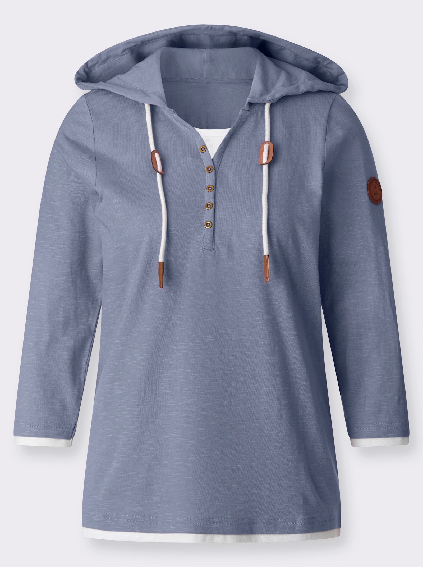 2-in-1-Shirt mit Kapuze - taubenblau-weiß
