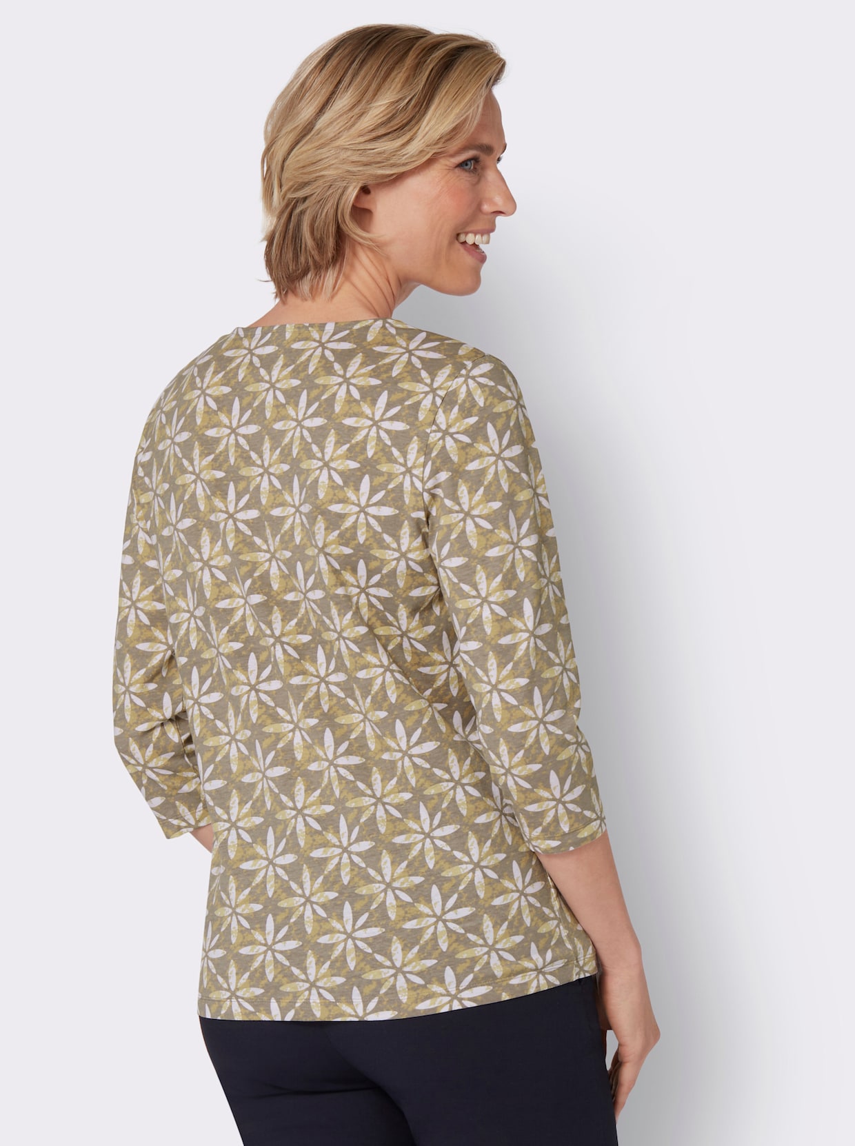 Shirt met 3/4-mouw - taupe/zand geprint