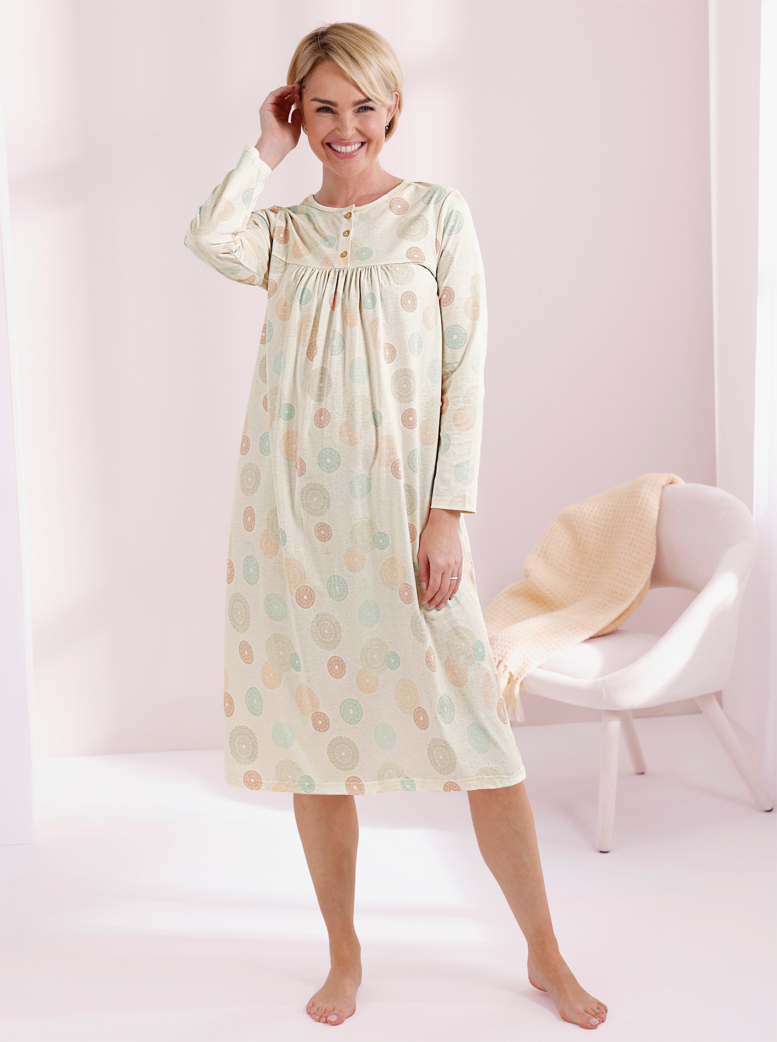 wäschepur Nachthemd bedruckt - champagner-sand-bedruckt