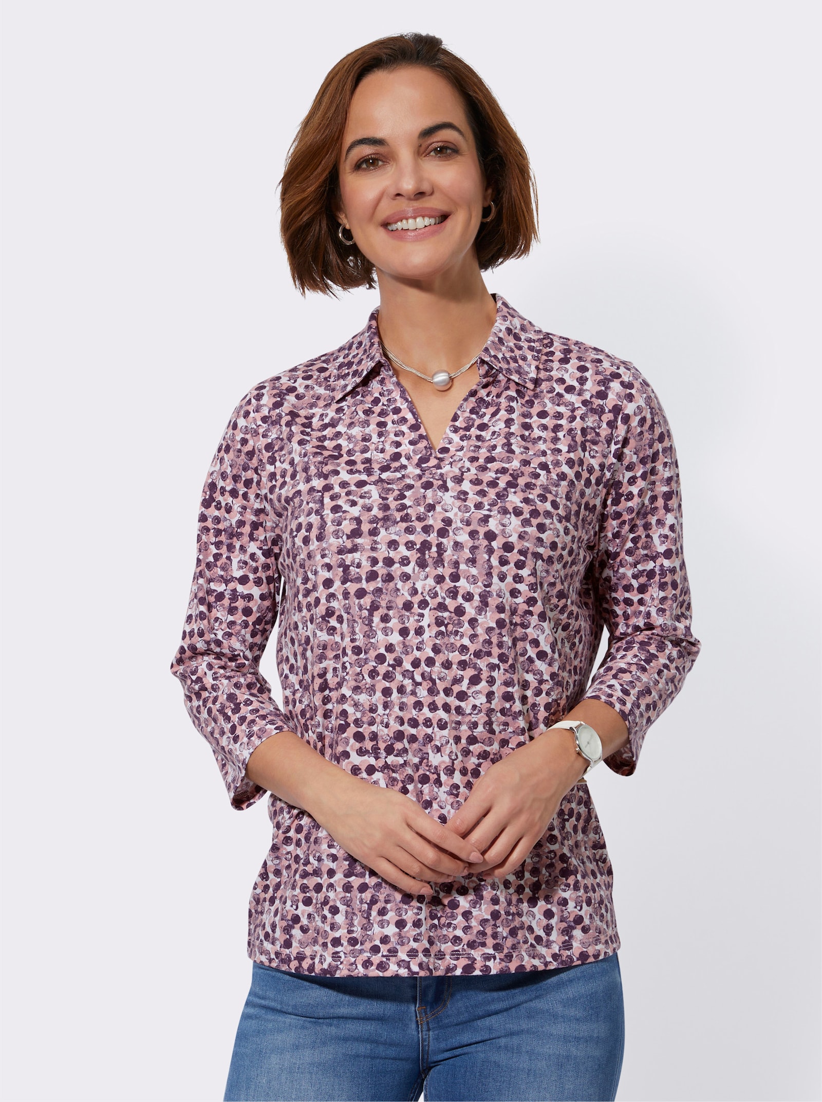 Poloshirt met GOTS-certificering - mauve/ecru bedrukt