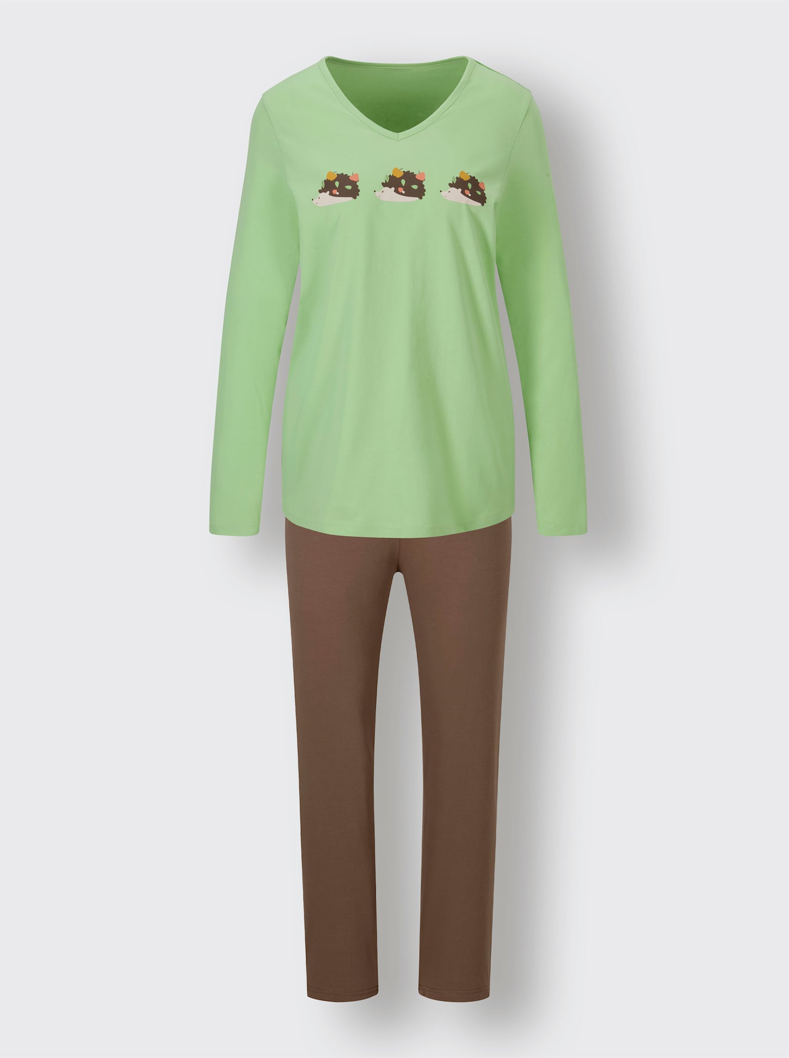 wäschepur Schlafanzüge - reseda-braun + ecru-braun-bedruckt