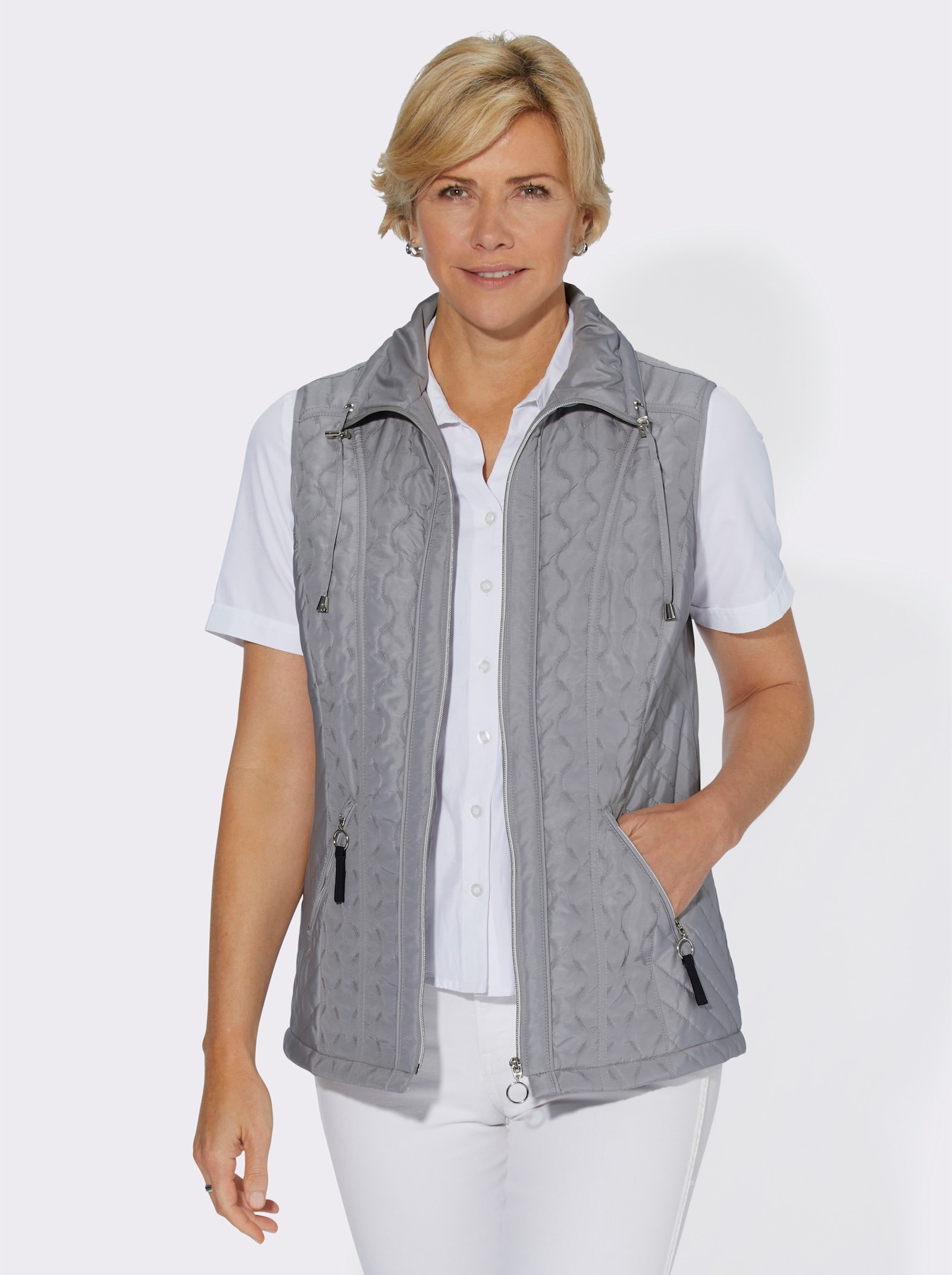 Steppweste mit Reißverschluss-Taschen - steingrau