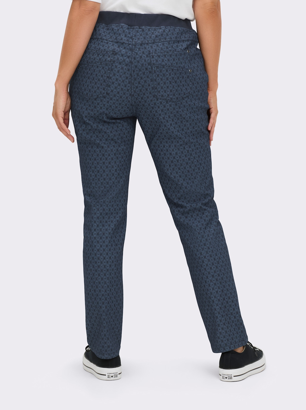 Schlupfjeans mit geripptem Strick-Dehnbund - dark blue-bedruckt