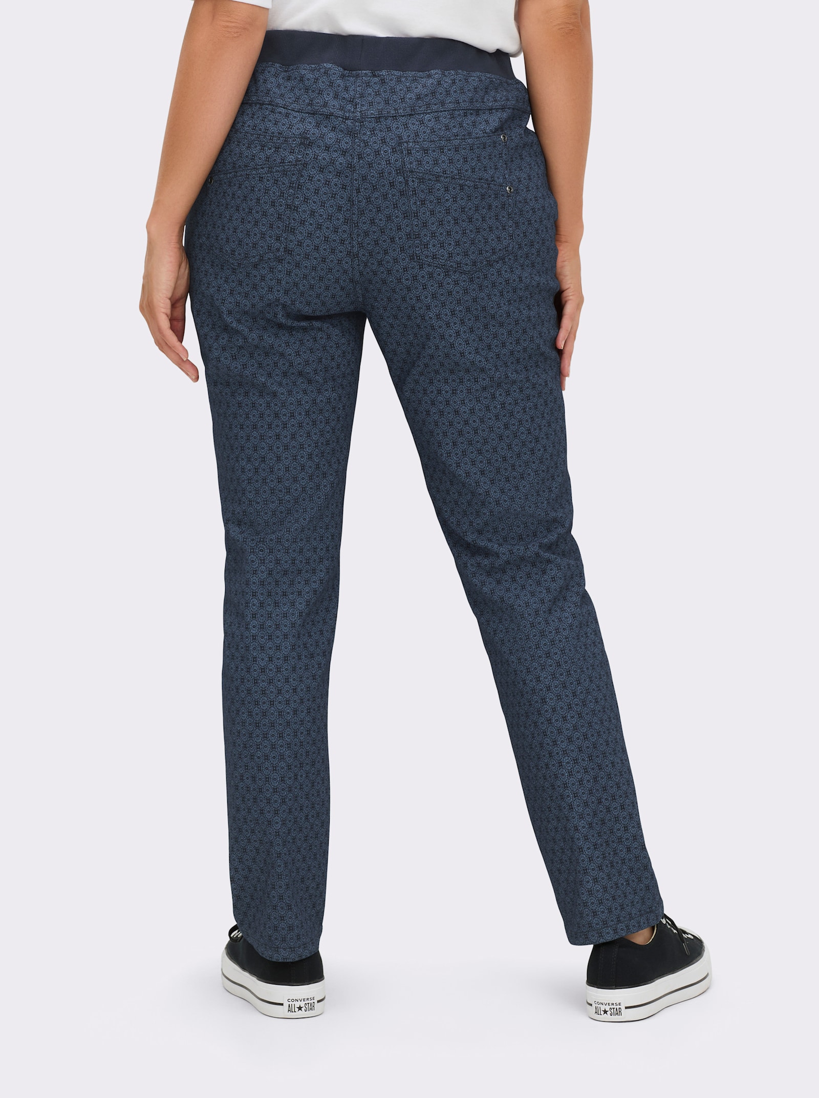 Schlupfjeans mit geripptem Strick-Dehnbund - dark blue-bedruckt