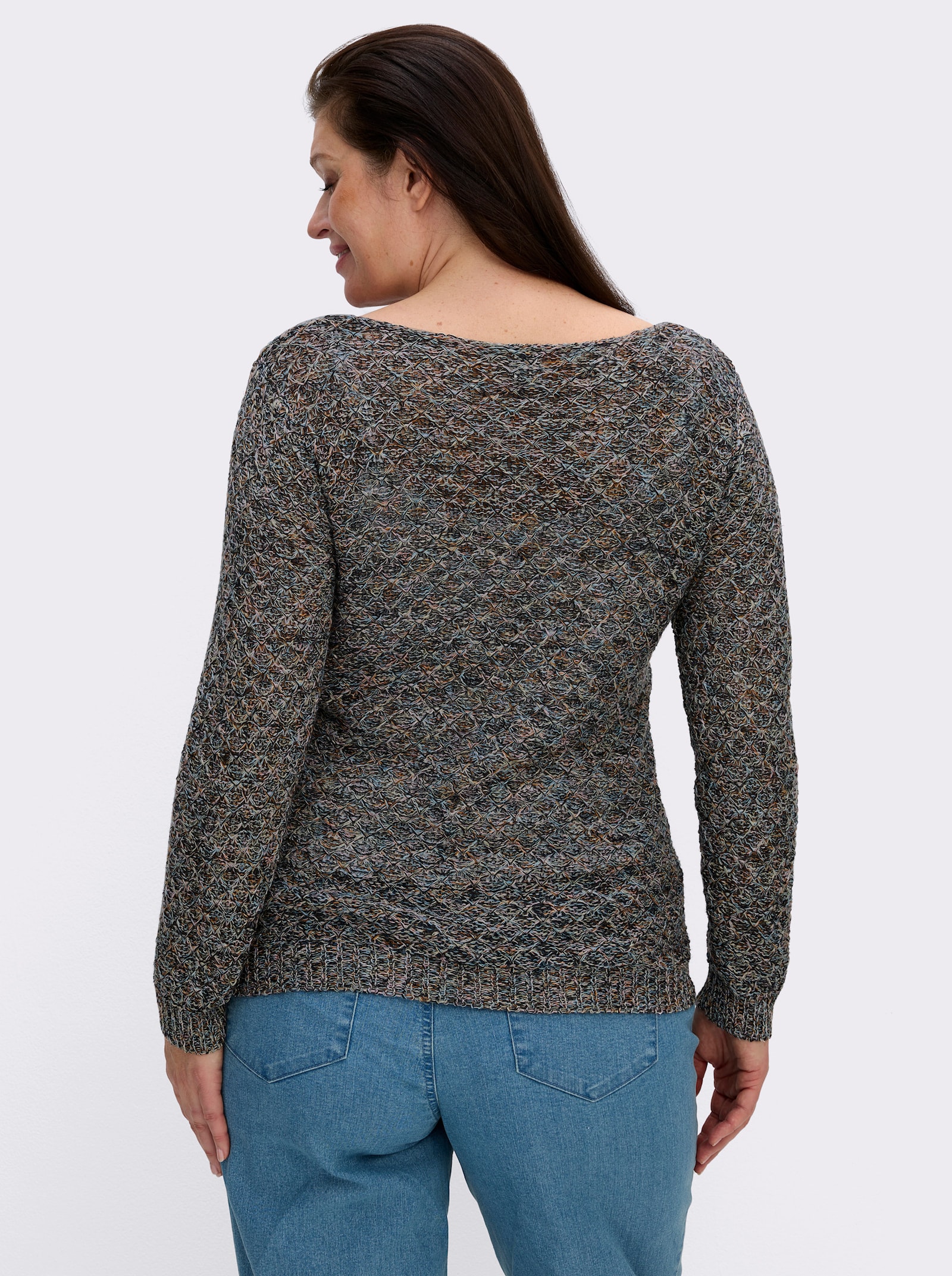 Rundhalspullover mit Multicolor-Garn - schwarz-gemustert