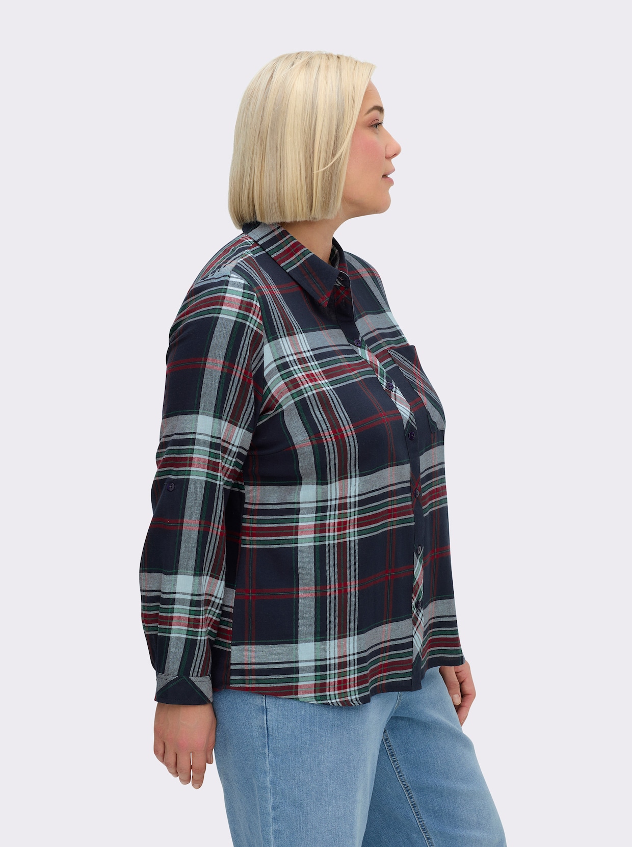 Flanellbluse mit Krempelärmeln - marine-kirsche-kariert