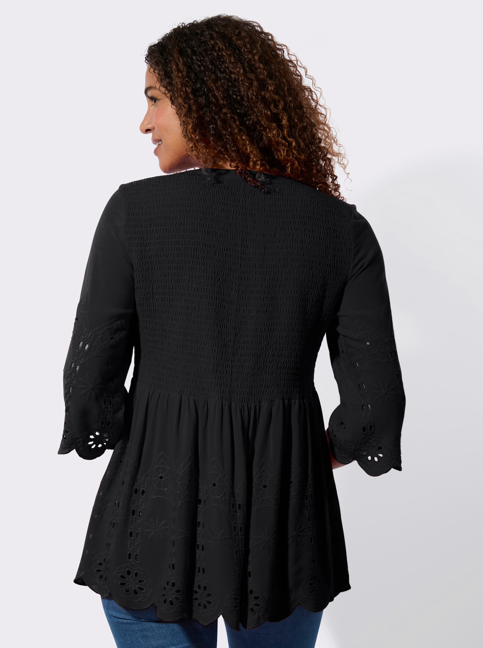 Spitzentunika mit Lockstickerei - schwarz