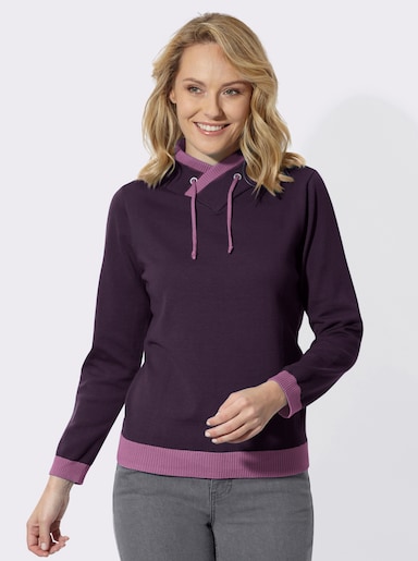 Langarm-Pullover mit kontrastfarbigen Bündchen - aubergine-violett