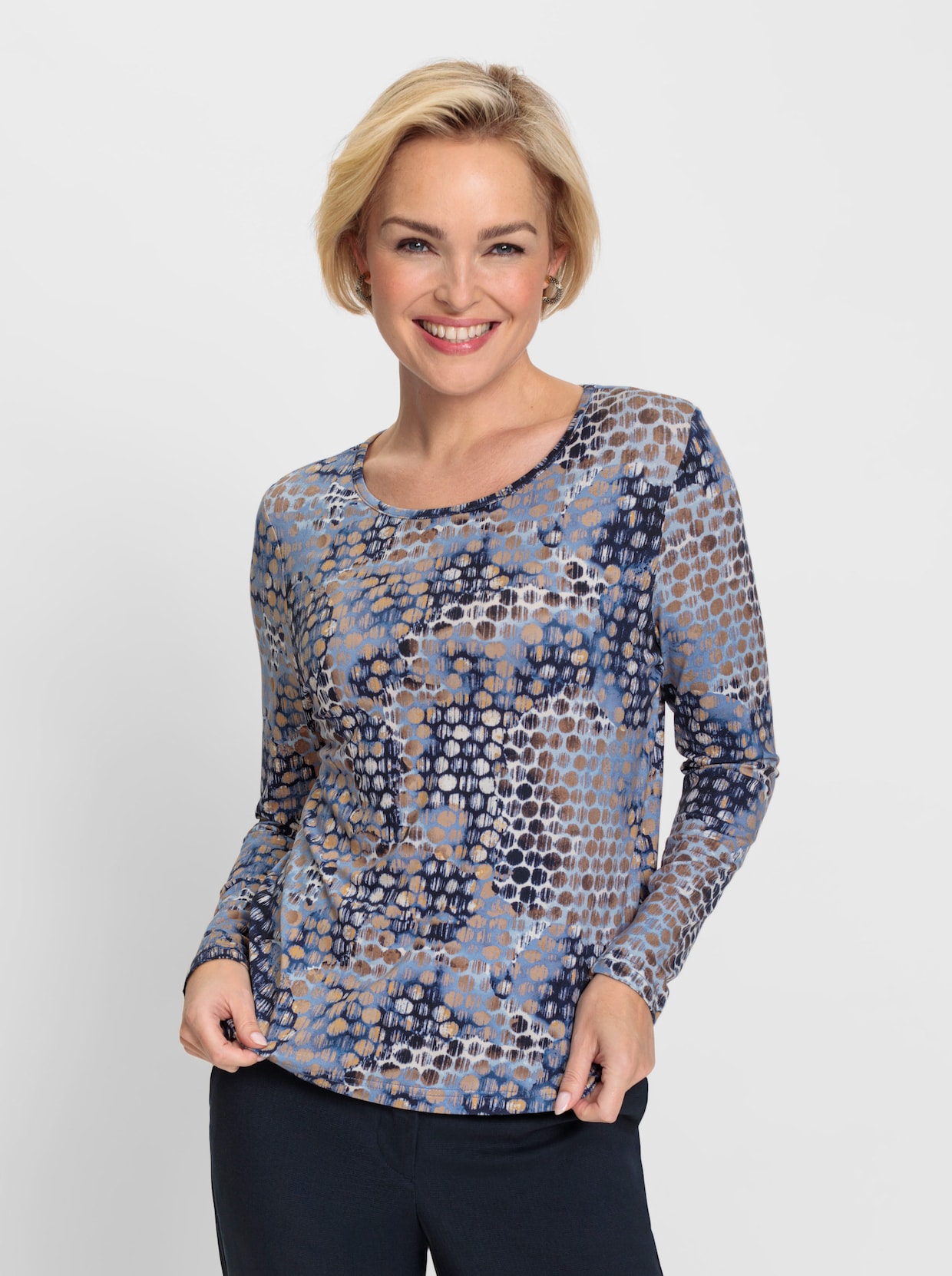Rundhalsshirt - bleu-sesam-bedruckt