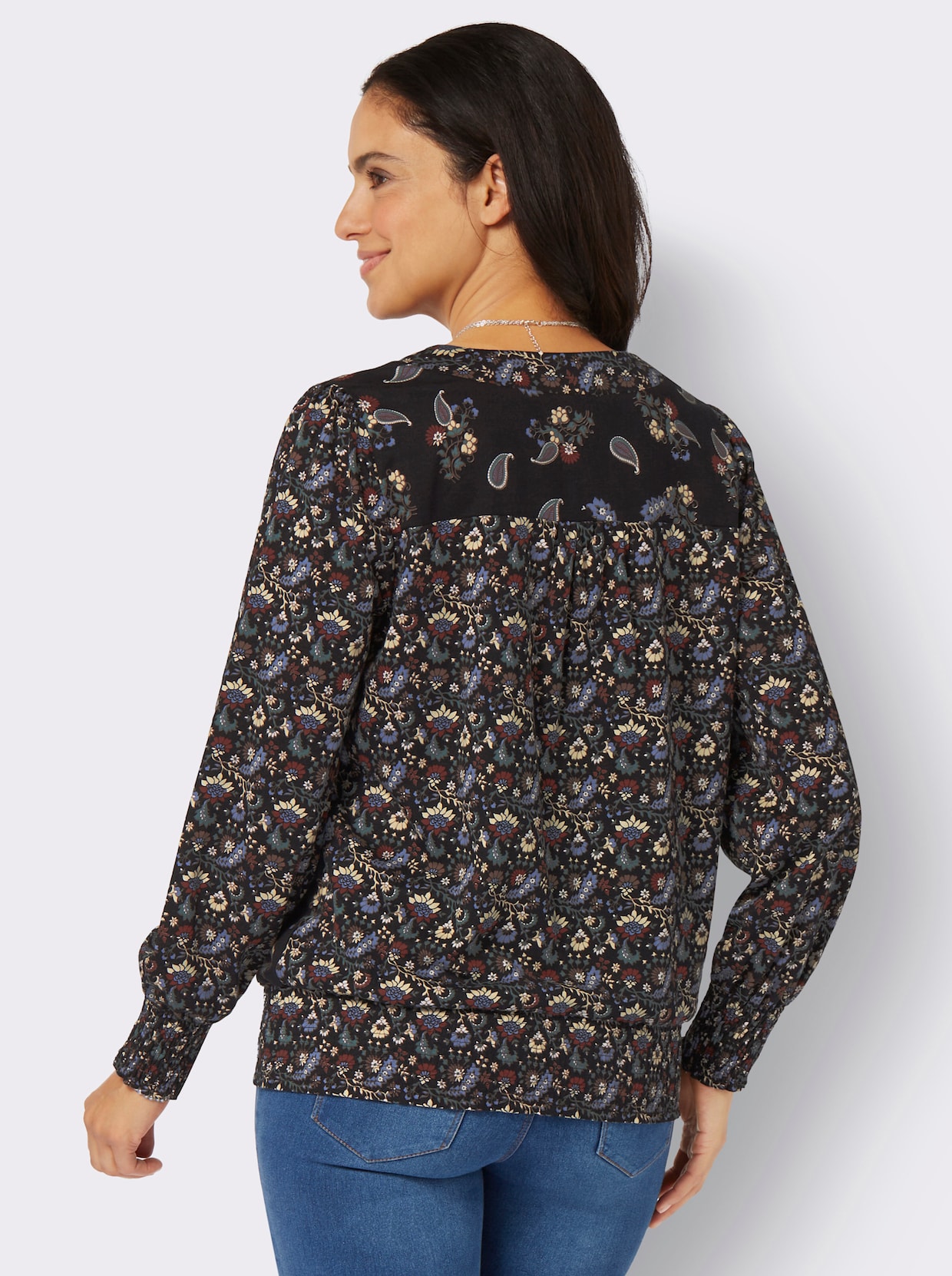 Shirt met lange mouwen - zwart/roodbruin bedrukt