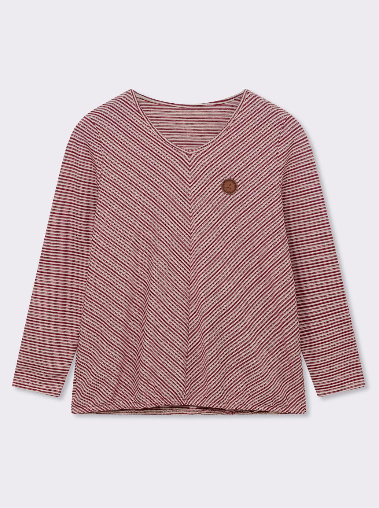 Langarmshirt mit elastischem Saum - dunkelrot-ecru-gemustert