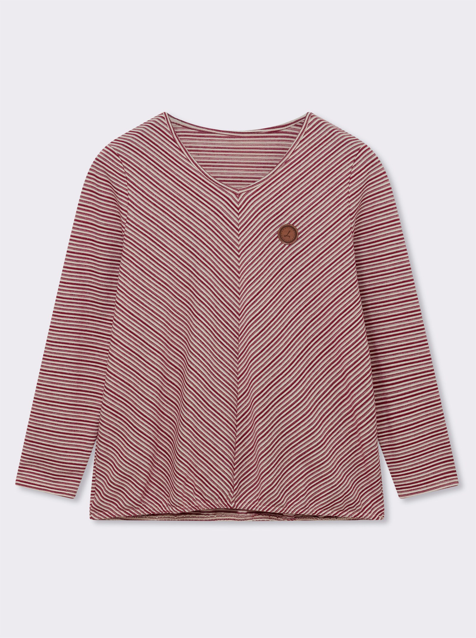 Langarmshirt mit elastischem Saum - dunkelrot-ecru-gemustert