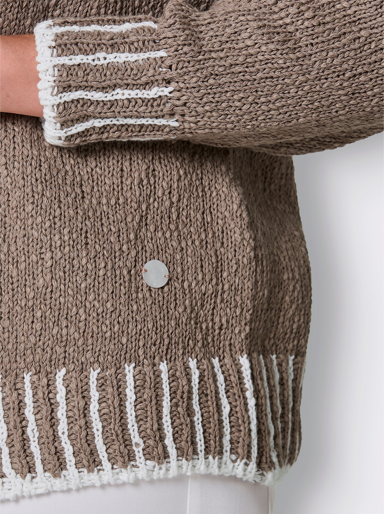 CREATION L PREMIUM Strickjacke mit Kontrast-Streifen - taupe