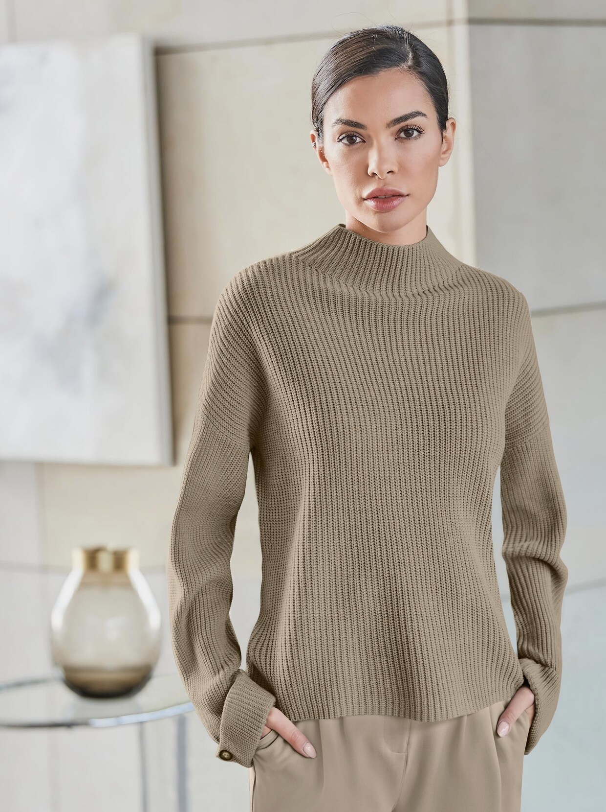 Rick Cardona Stehkragen-Pullover - sesam