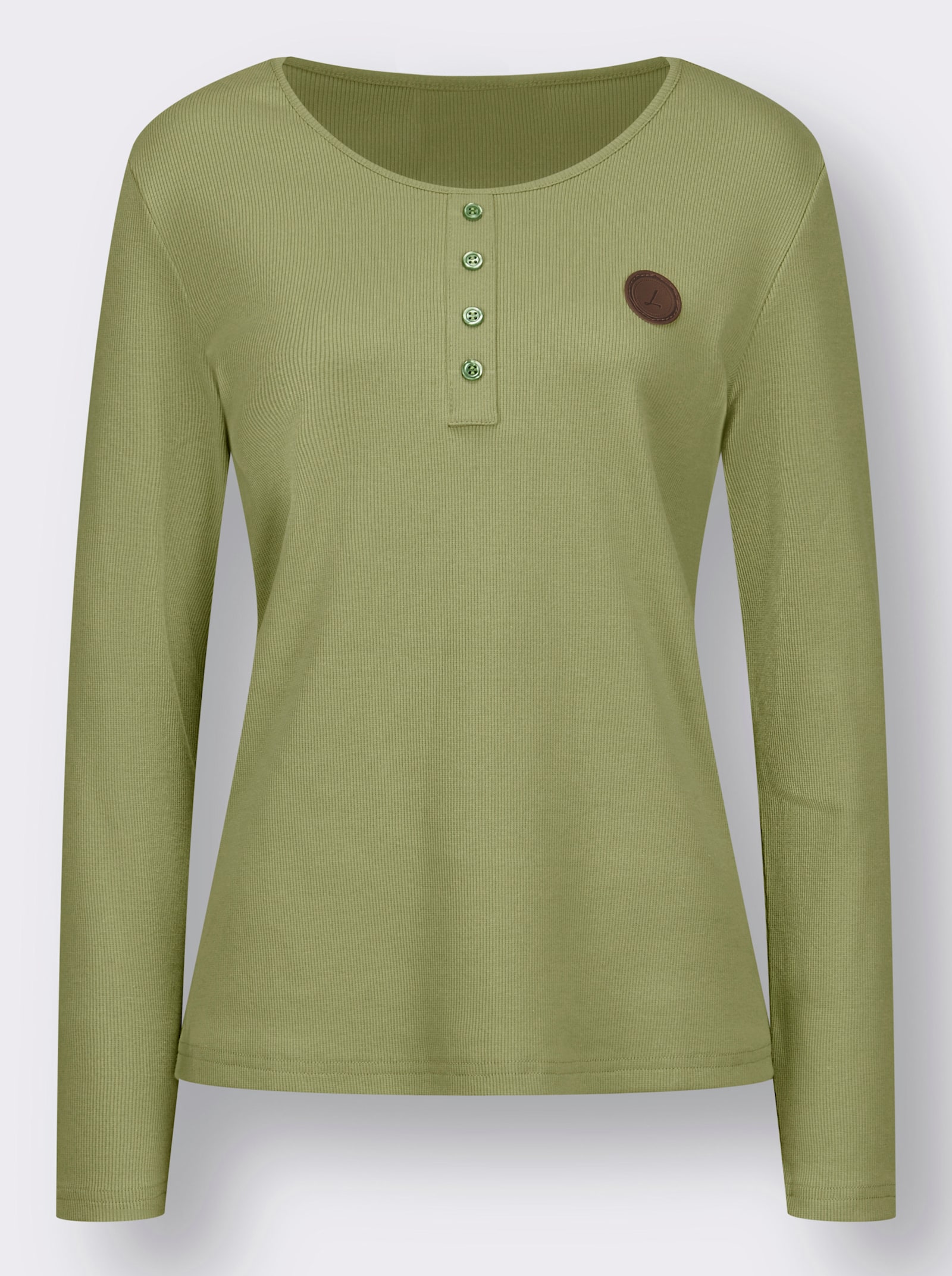 Shirt met lange mouwen en sierknoopsluiting - lindegroen