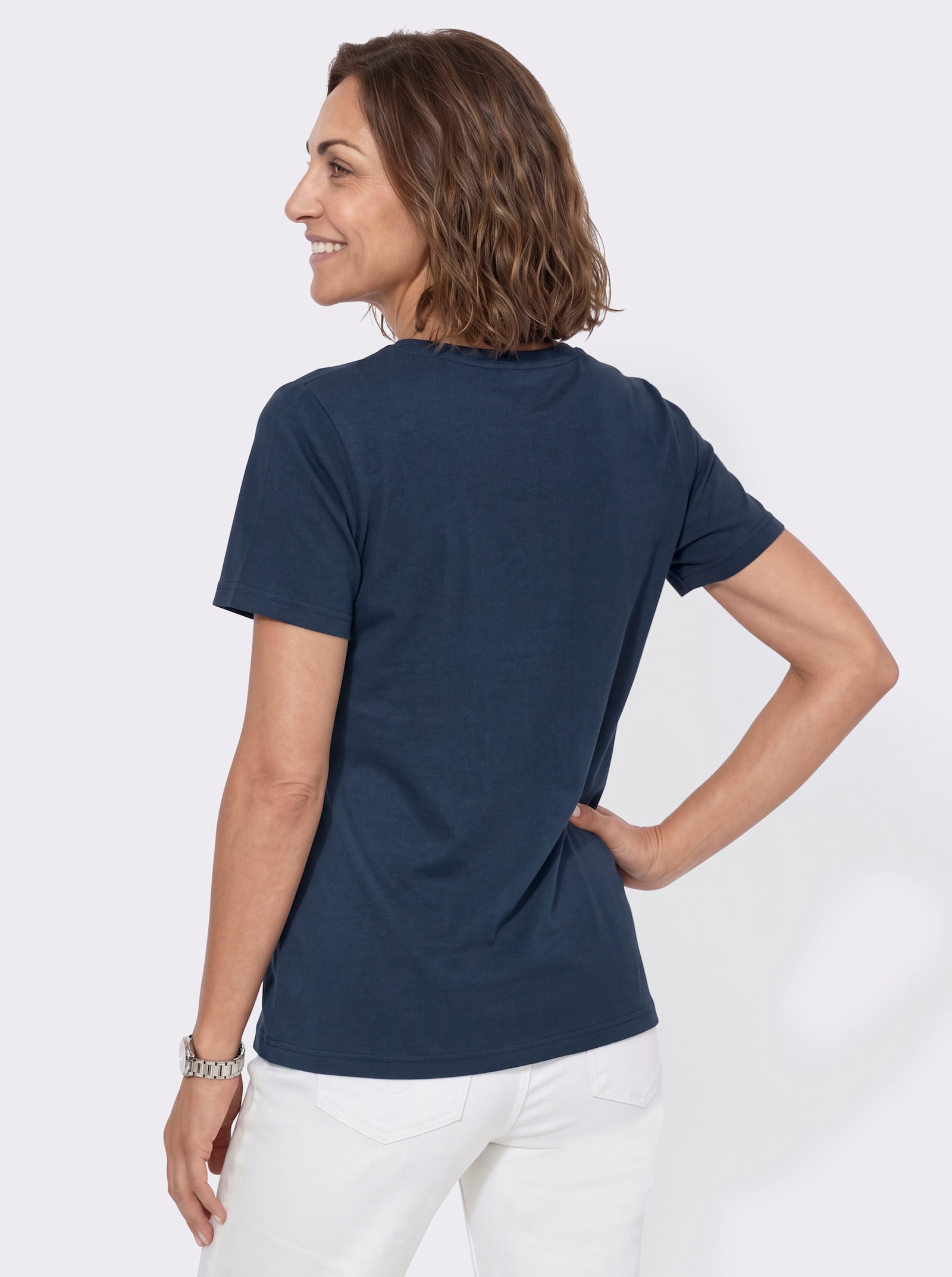 Shirt mit Schriftzug vorne - dunkelblau-ecru