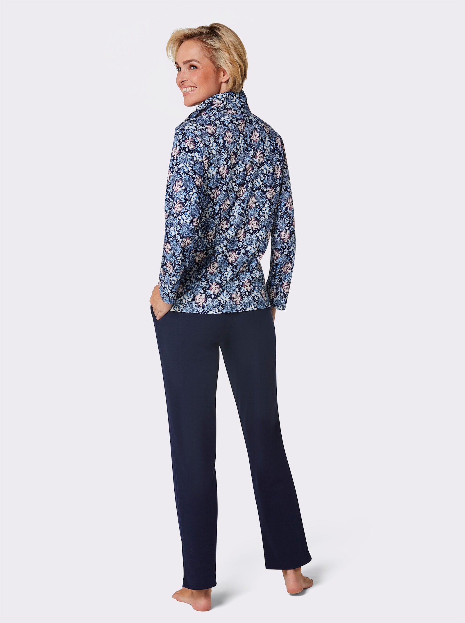 feel good Hausanzug - marine-hellrosé-bedruckt