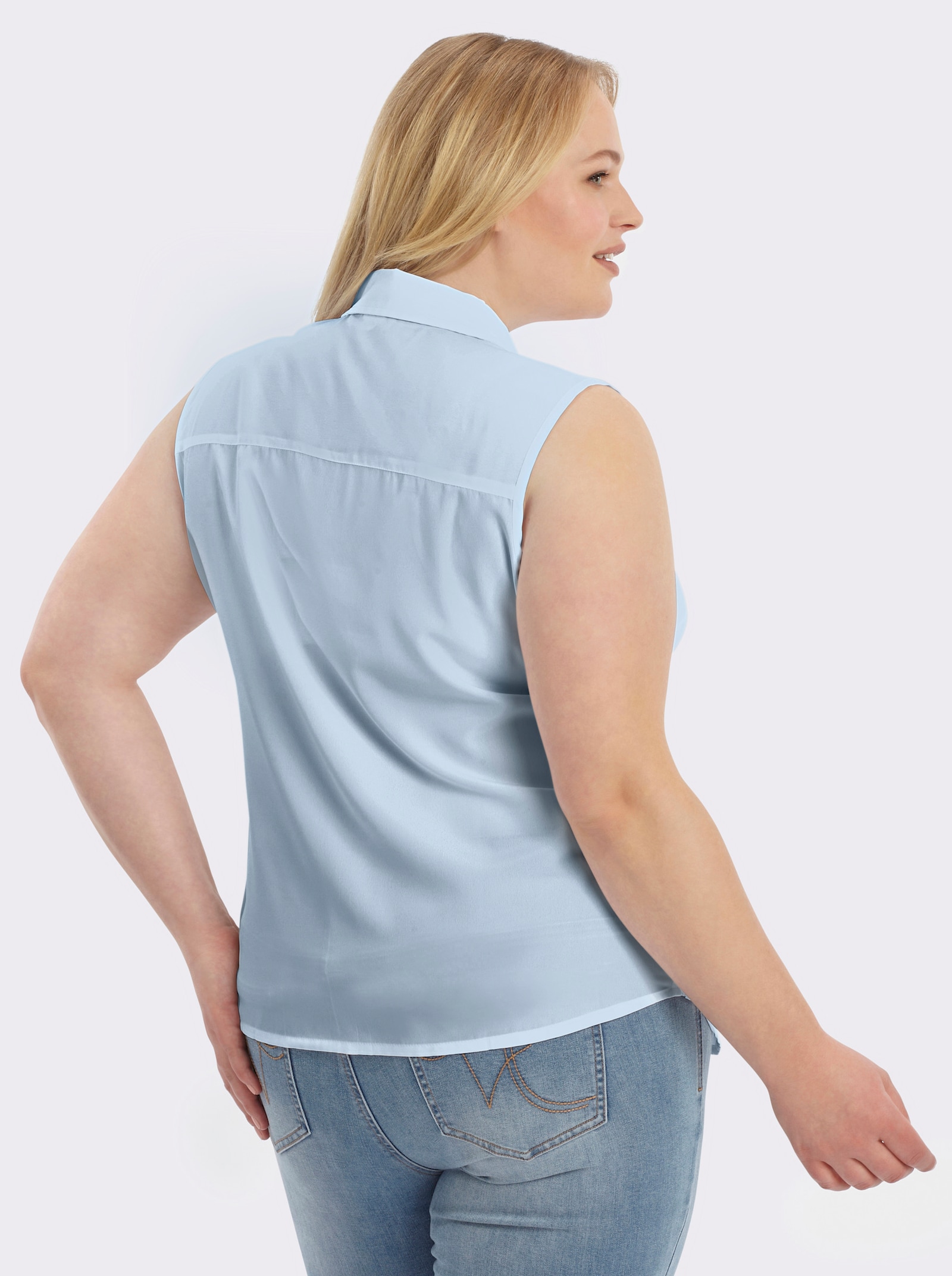 Ärmellose Bluse mit Hemdkragen - hellblau