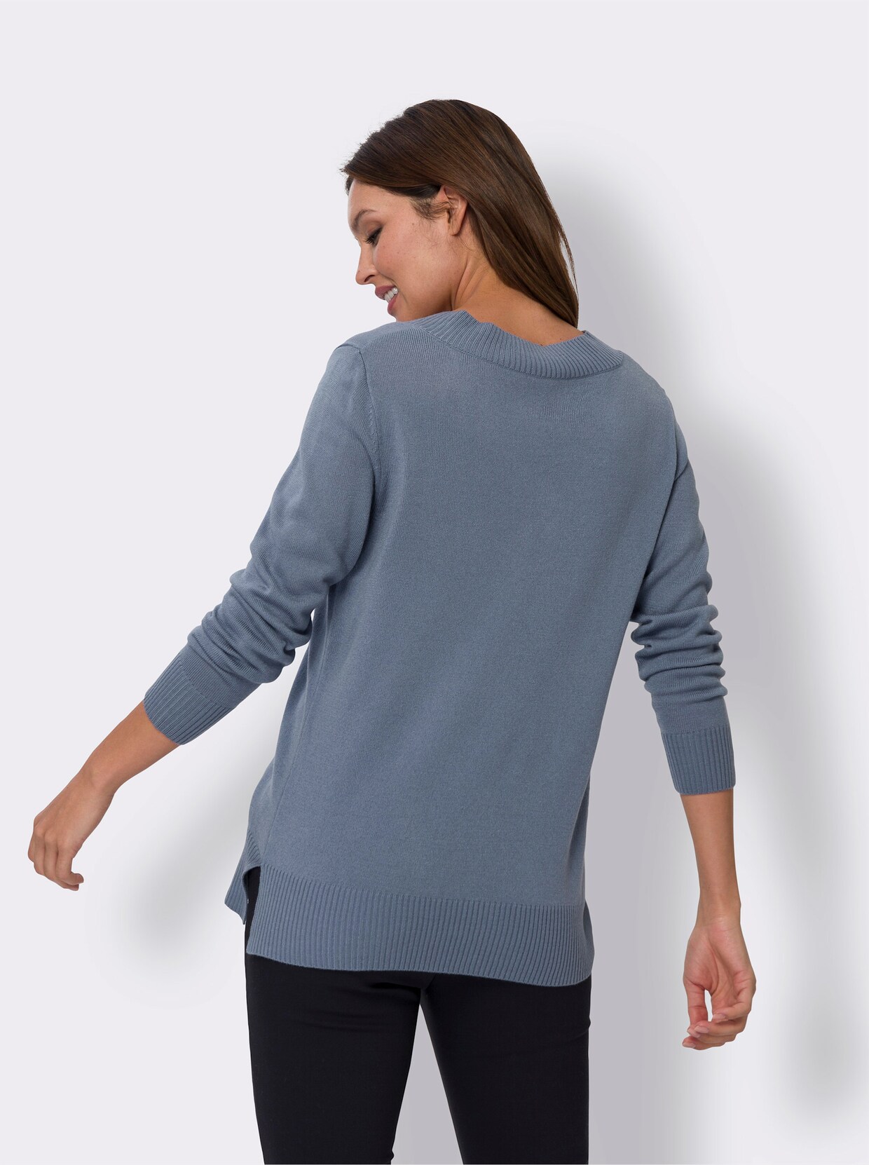 V-Ausschnitt-Pullover - taubenblau