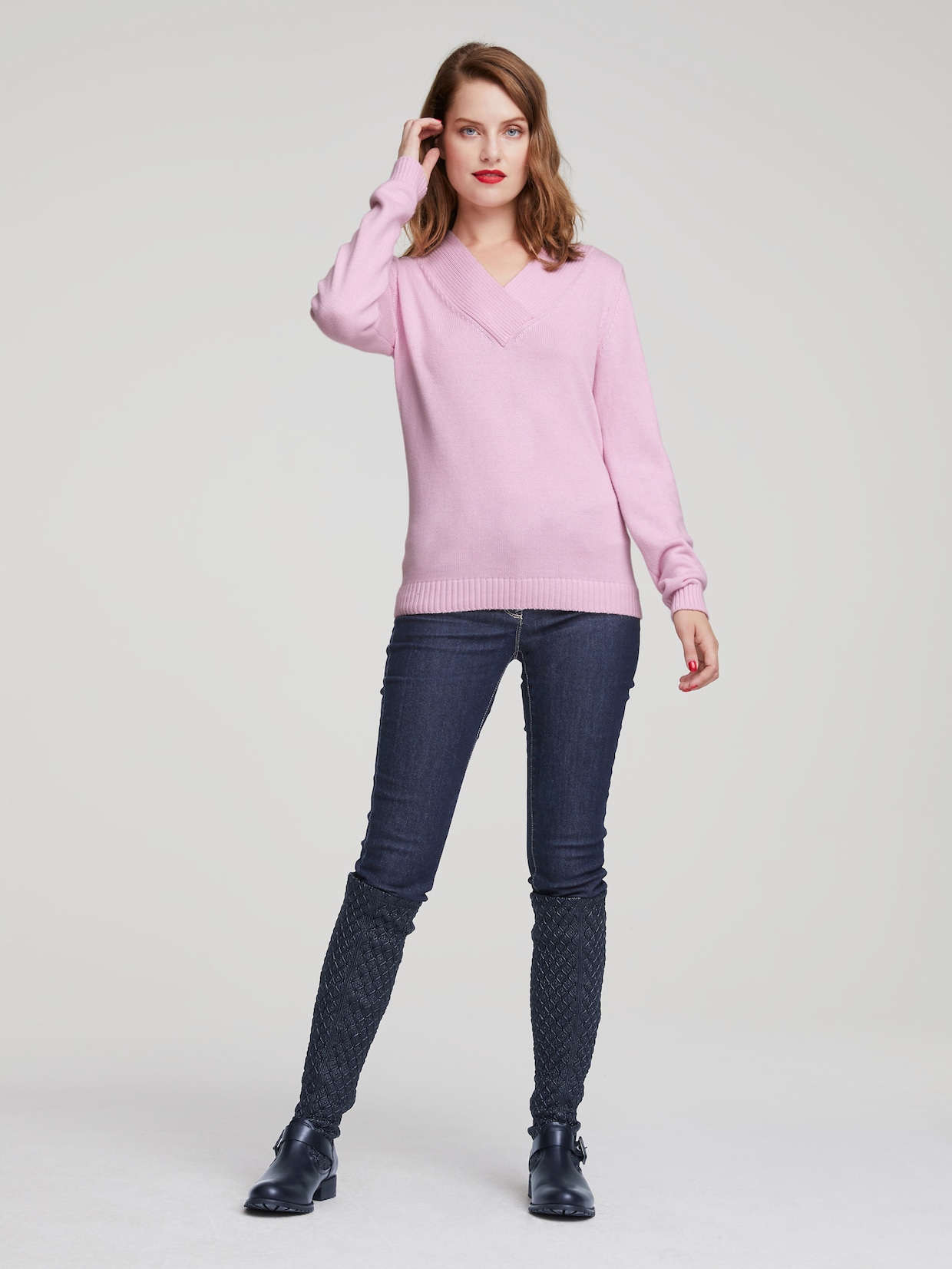 heine Pullover met V-hals - roze