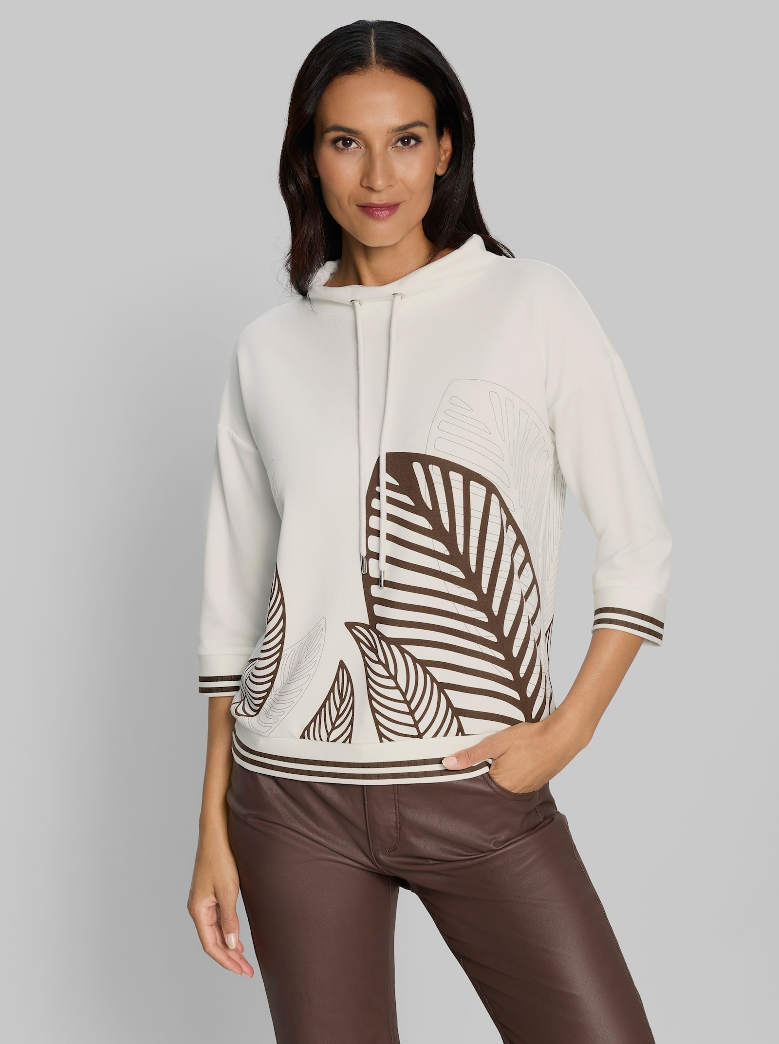 heine 3/4-Arm-Shirt mit Blätter-Druck - ecru-schoko-bedruckt