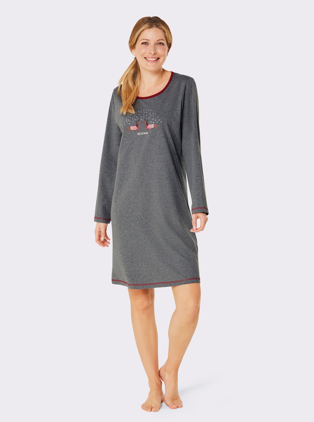 Comtessa Sleepshirt - grau-meliert-rot