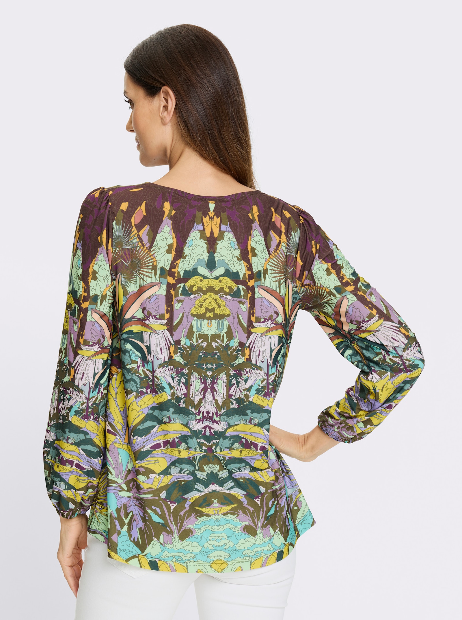 heine T-shirt à col bénitier avec motif jungle - roseau-cognac imprimé