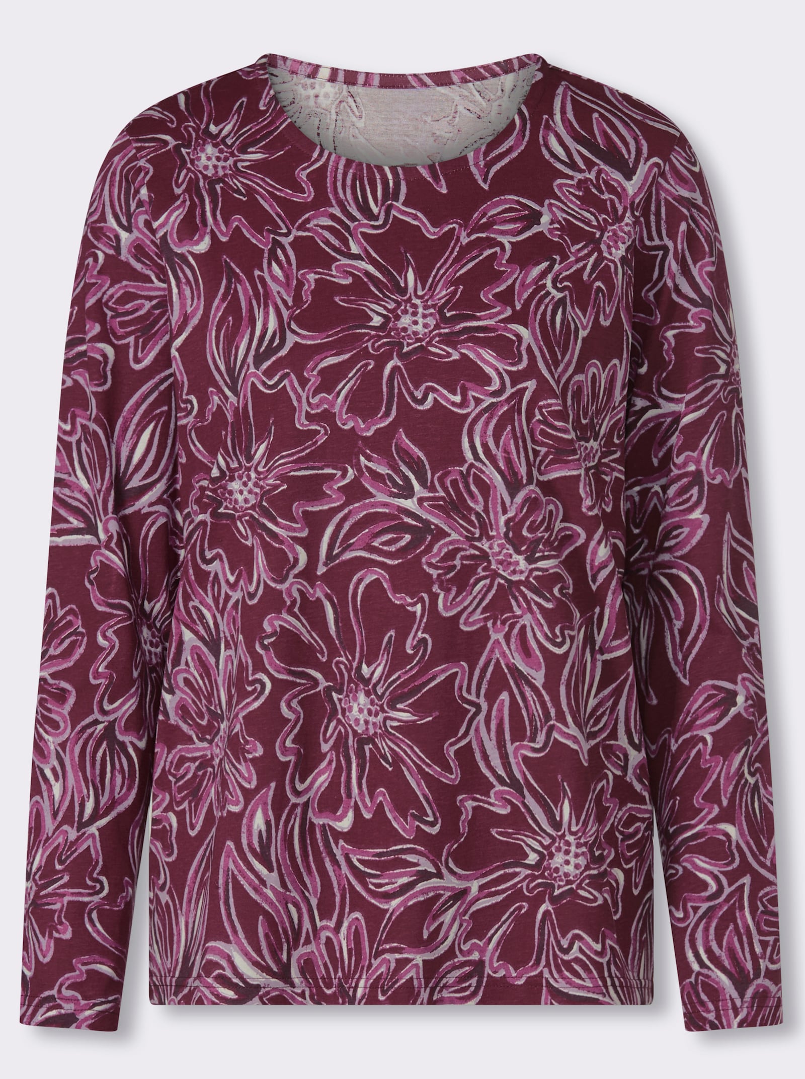 Langarmshirt im floralen Dessin - bordeaux-flieder-bedruckt
