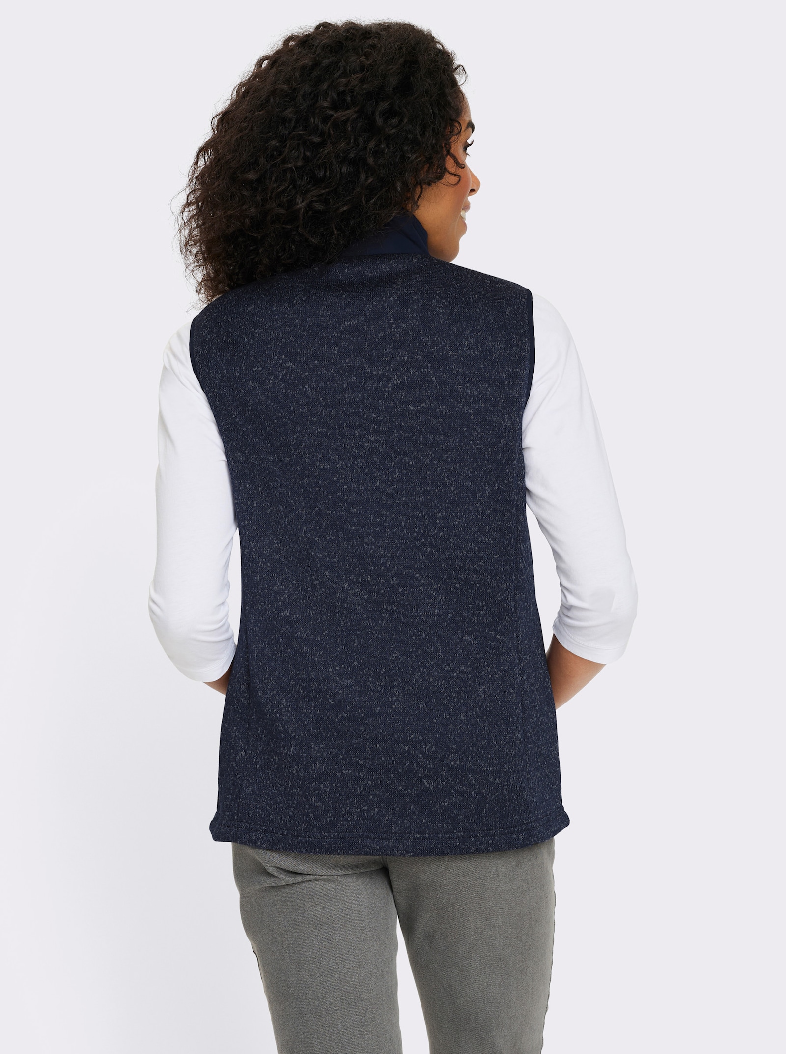 Fleeceweste mit gesteppten Einsätzen - marine-meliert