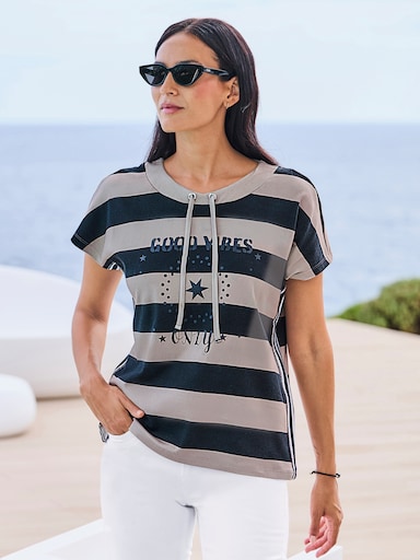 heine T-Shirt - schwarz-sesam-geringelt