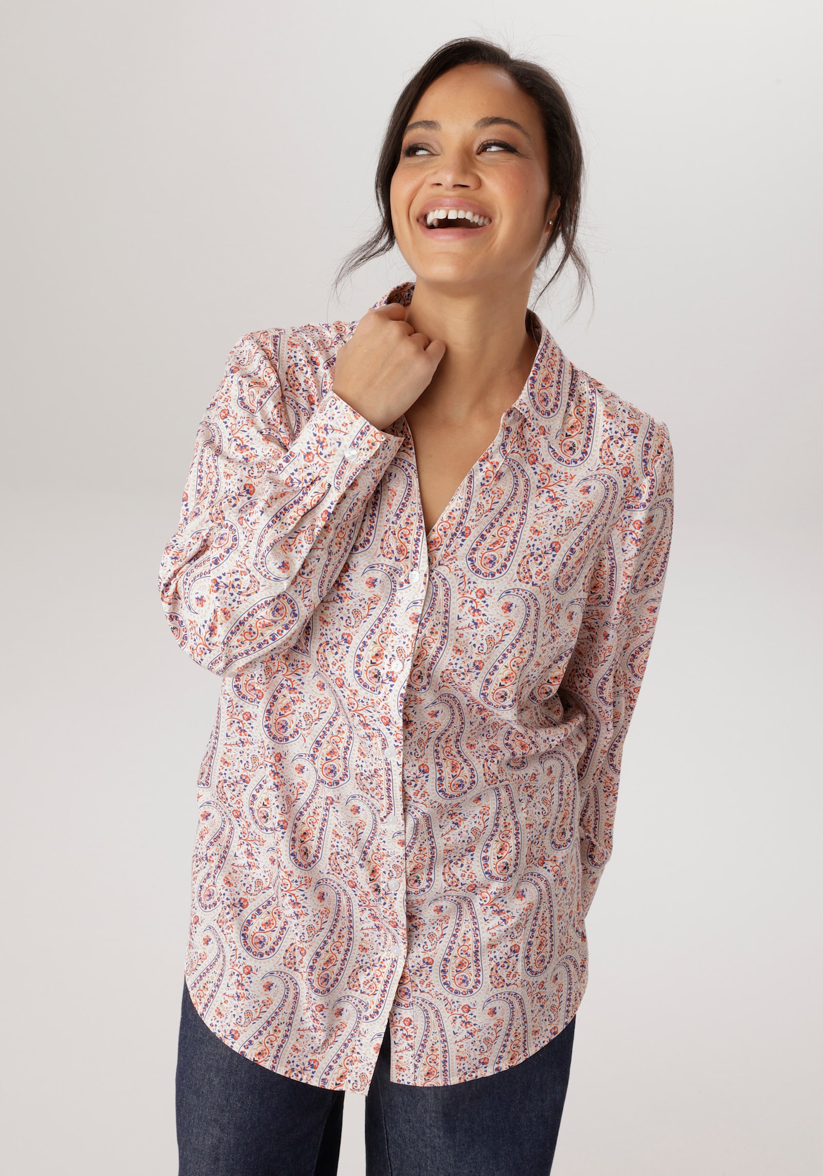 Aniston PLUS Hemdbluse - weiß-blau-rot-rose-orange-lila