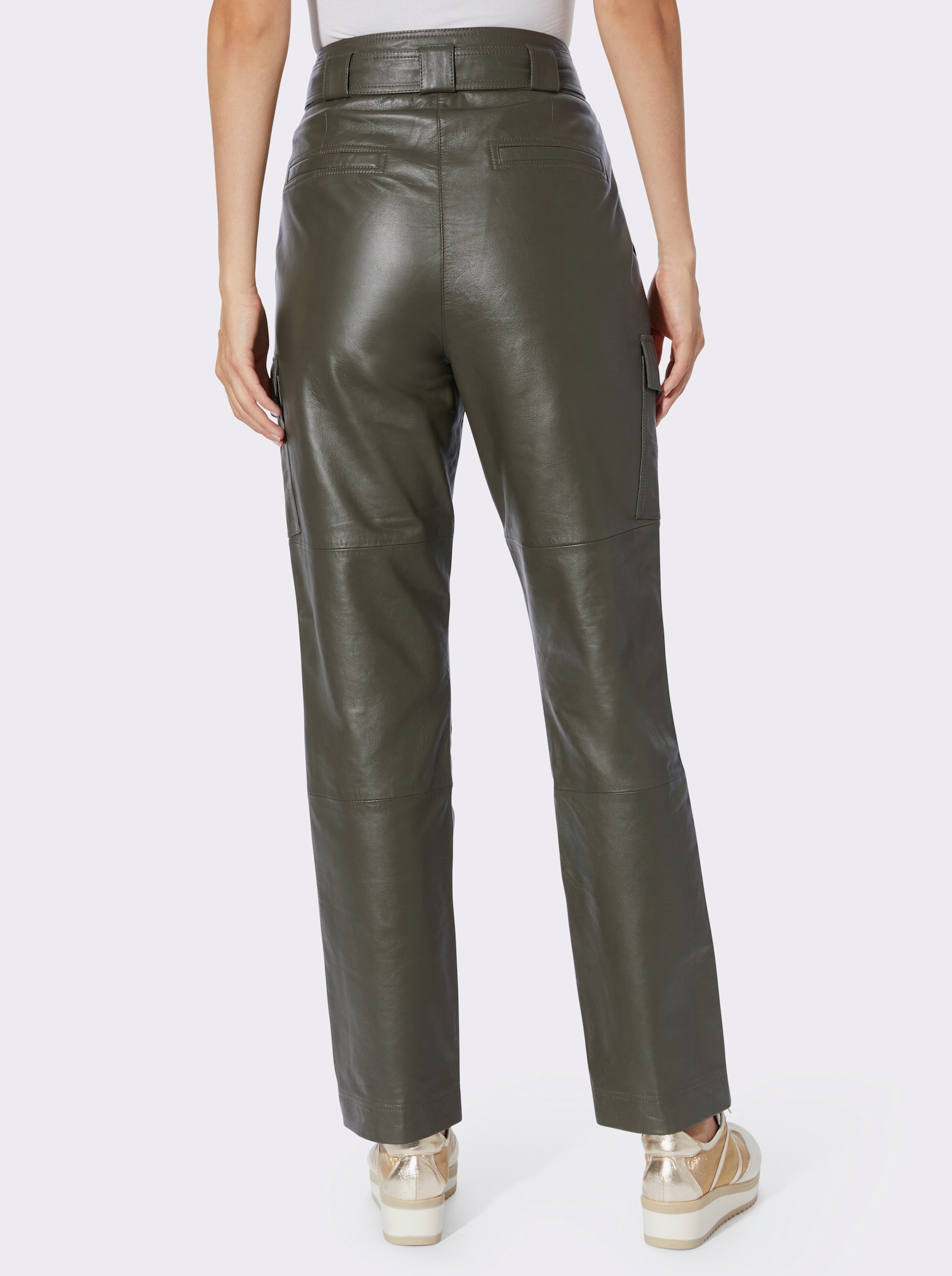heine Pantalon en cuir style cargo - kaki