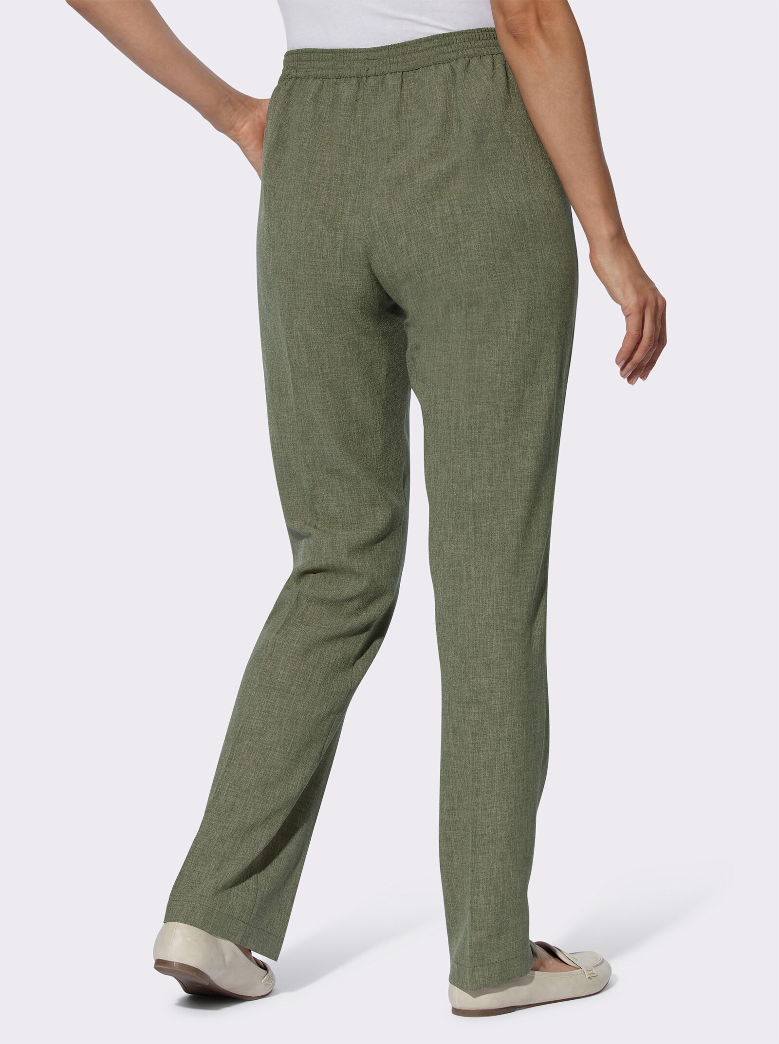 Schlupfhose mit Dehnbund hinten - khaki-meliert + khaki-gestreift