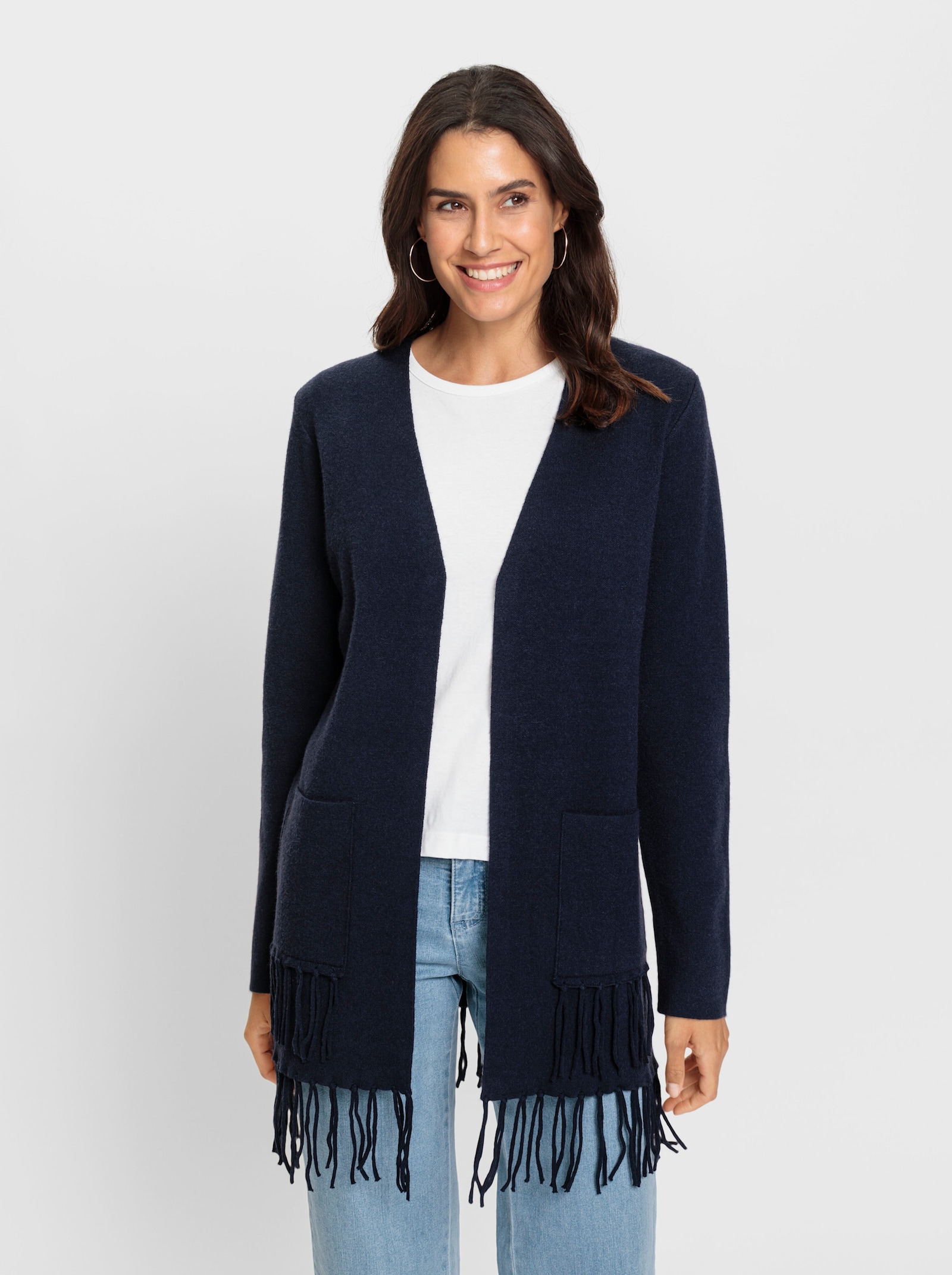 Strickjacke mit Fransen - marine