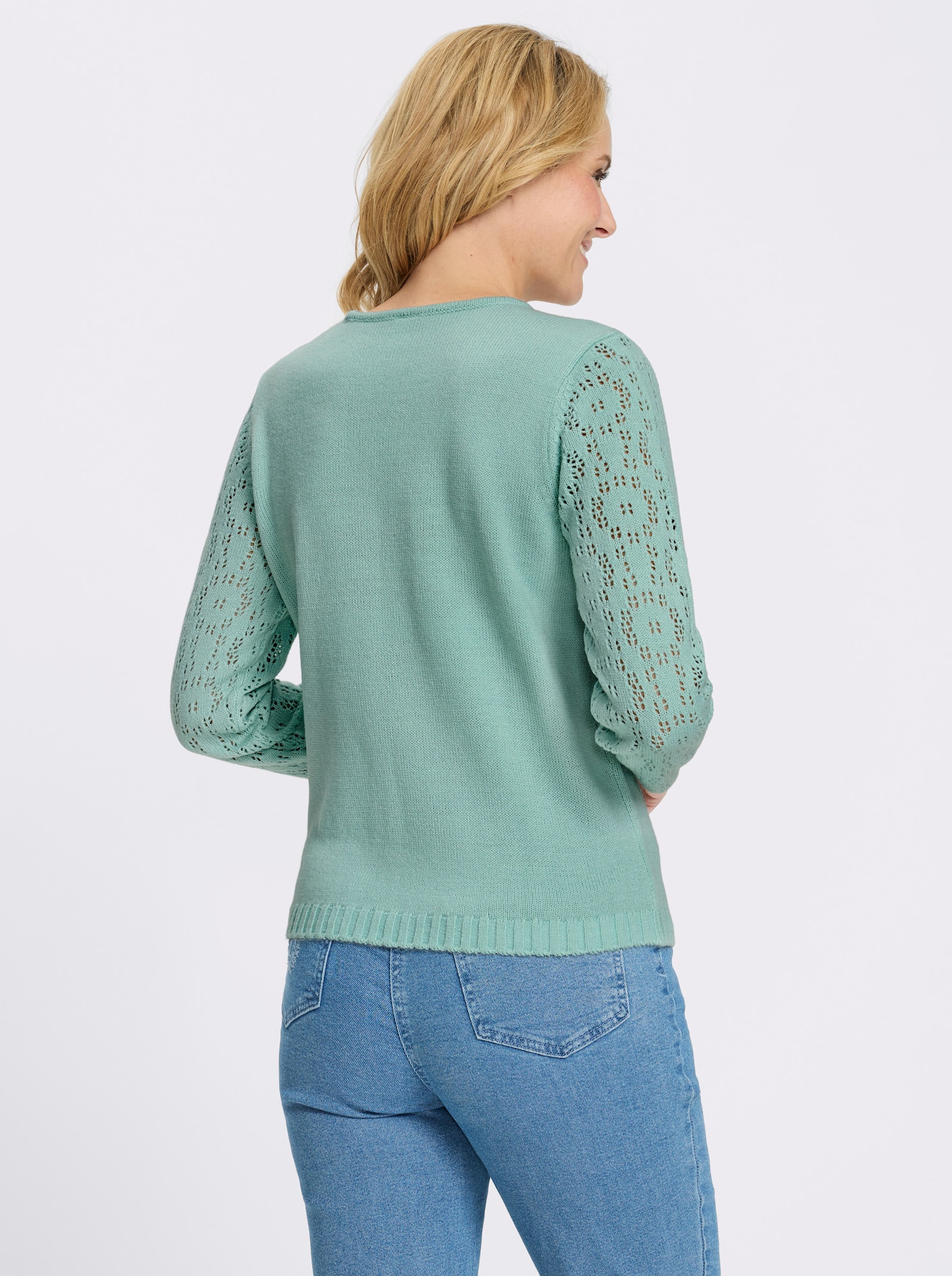 Ajourpullover mit Linksstrick-Partie - mint