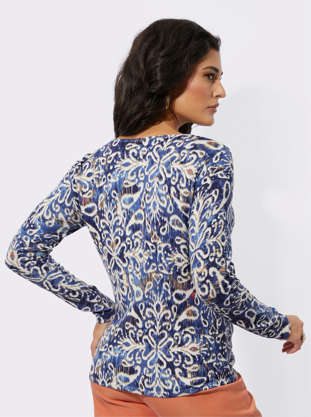 Pull en tricot fin - écru-marine imprimé