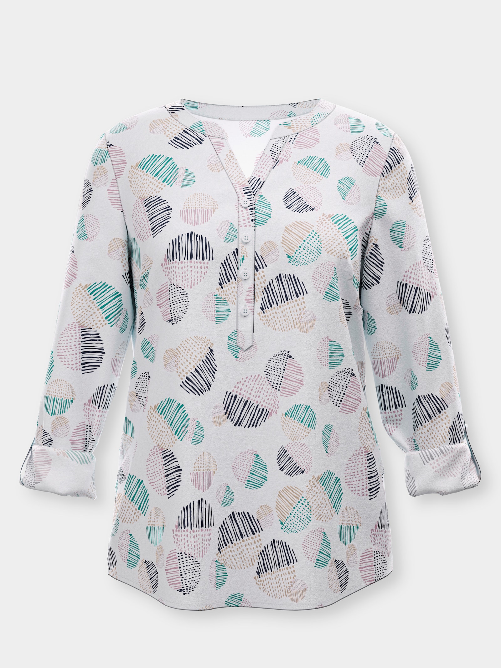 Druckbluse mit Krempel-Ärmel - ozean-ecru-bedruckt