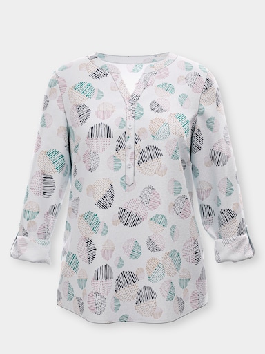 Druckbluse mit Krempel-Ärmel - ozean-ecru-bedruckt