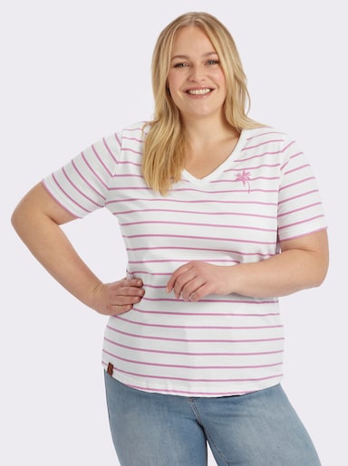 Shirt mit Stickerei, geringelt - orchidee-ecru-geringelt
