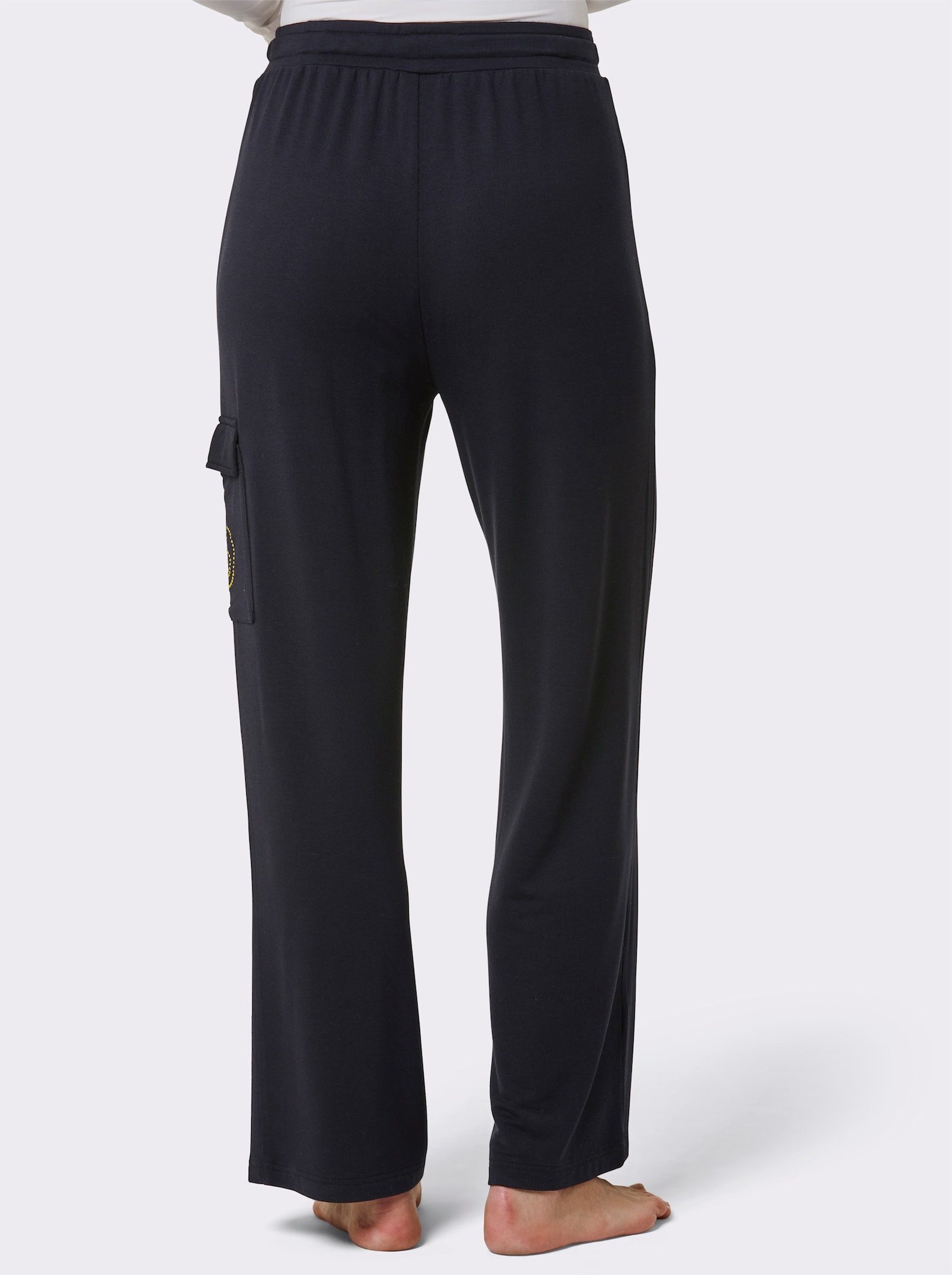 CREATION L PREMIUM Dehnbund-Hose mit Cargotasche - schwarz-limone