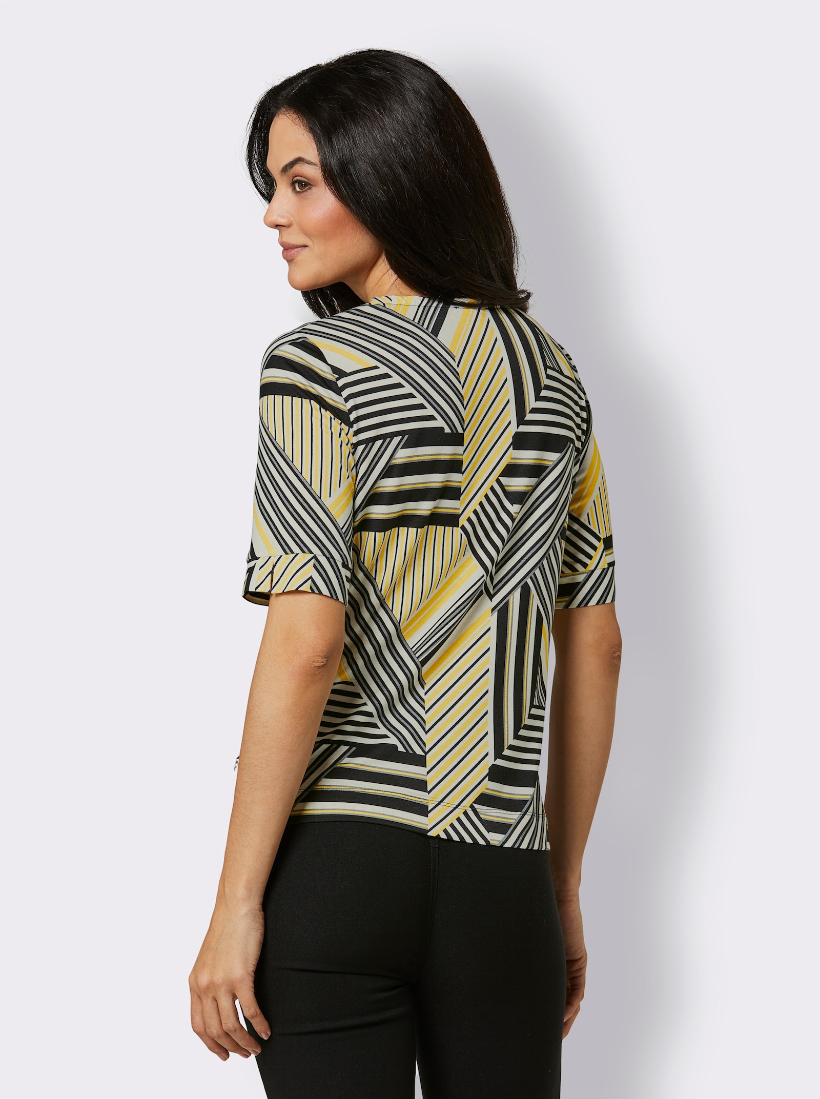 CREATION L PREMIUM Kurzarmshirt in Lyocell-Qualität, feuchtigkeitsregulierend - schwarz-weiß-bedruckt