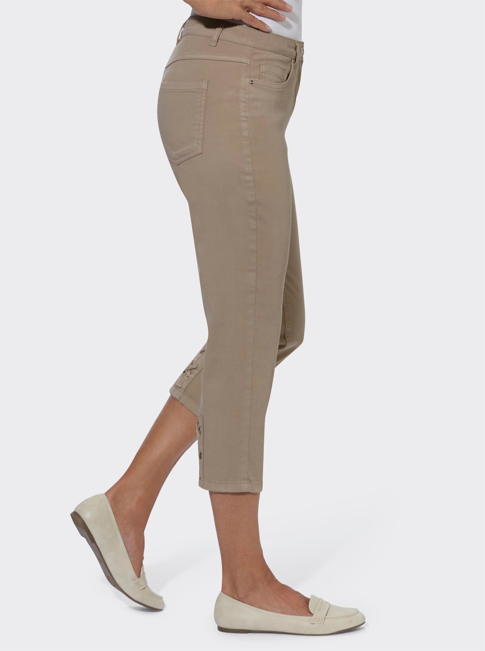 3/4-jeans met bandjesversiering - beige