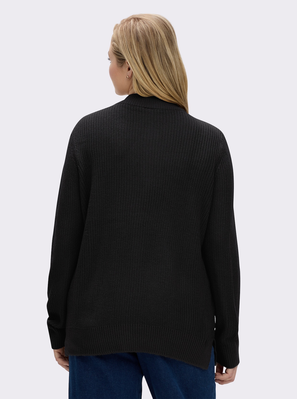 Stehkragenpullover in Patentstrick - schwarz