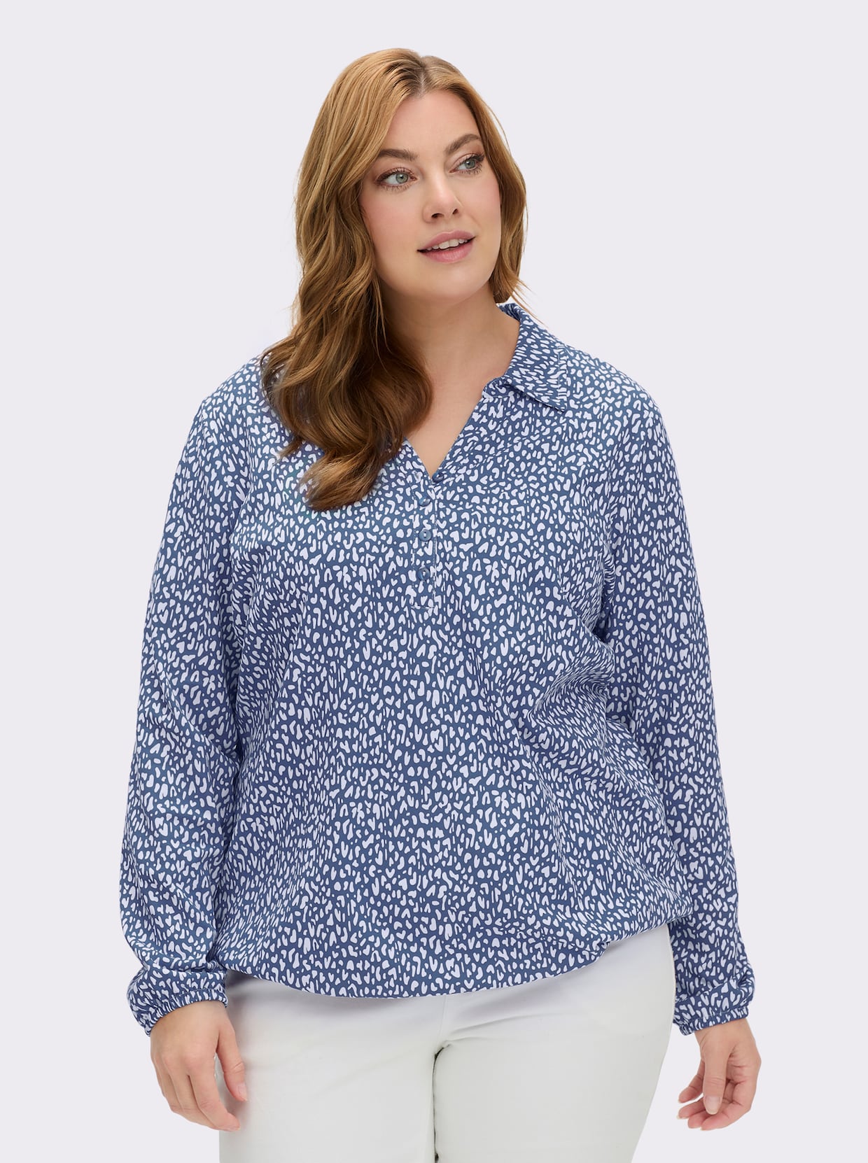 Langarmshirt mit Gummibündchen, bedruckt - jeansblau-weiß-bedruckt