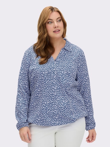 Langarmshirt mit Gummibündchen, bedruckt - jeansblau-weiß-bedruckt